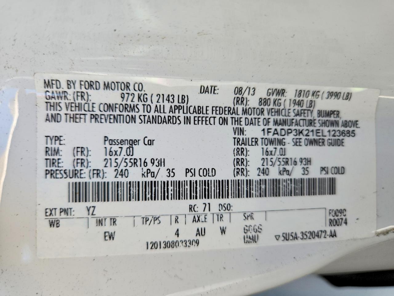2014 Ford Focus Se White vin: 1FADP3K21EL123685
