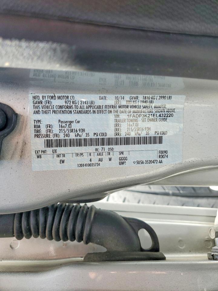 2014 Ford Focus Se Silver vin: 1FADP3K21EL432220