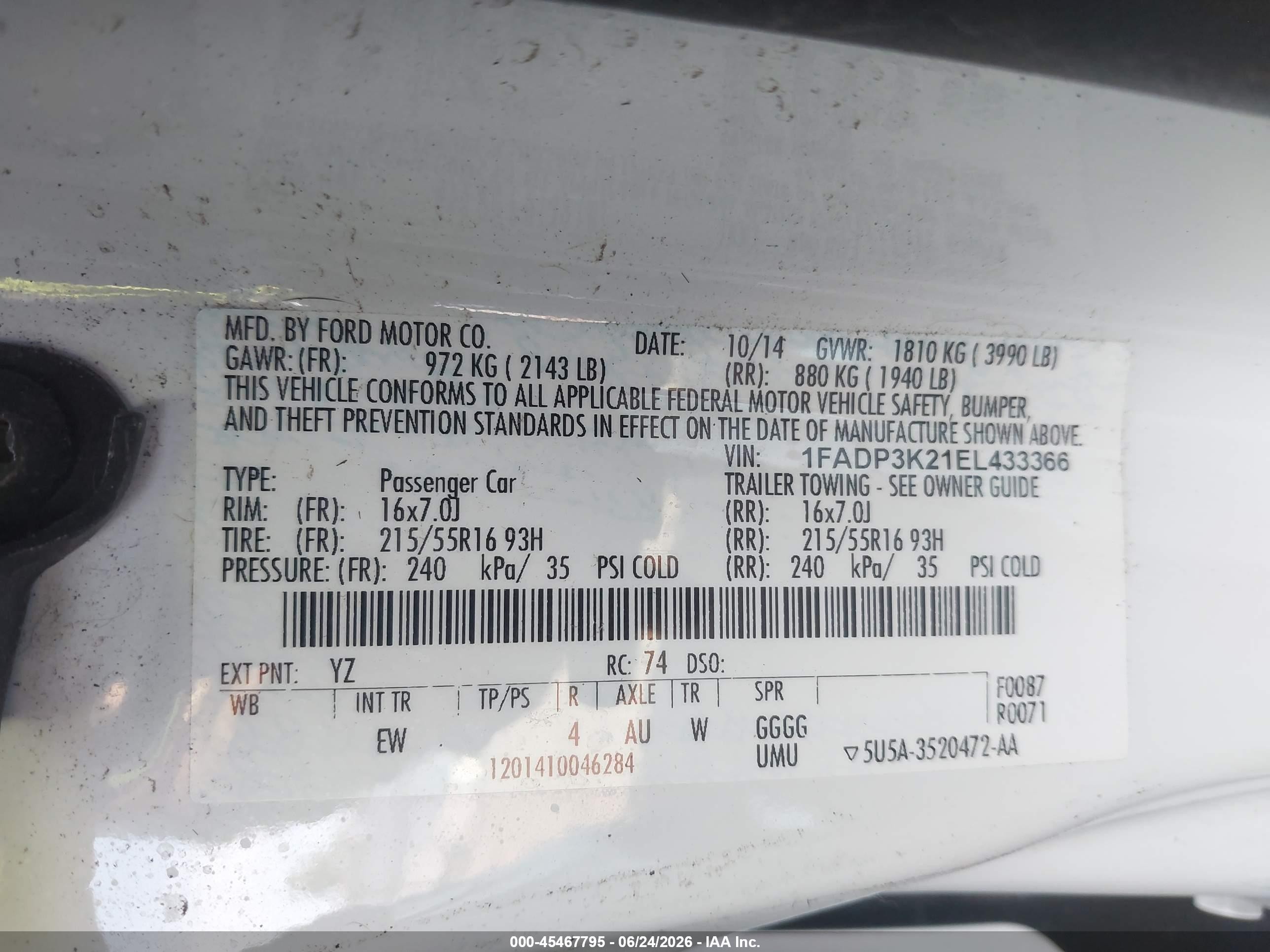 2014 Ford Focus Se White vin: 1FADP3K21EL433366