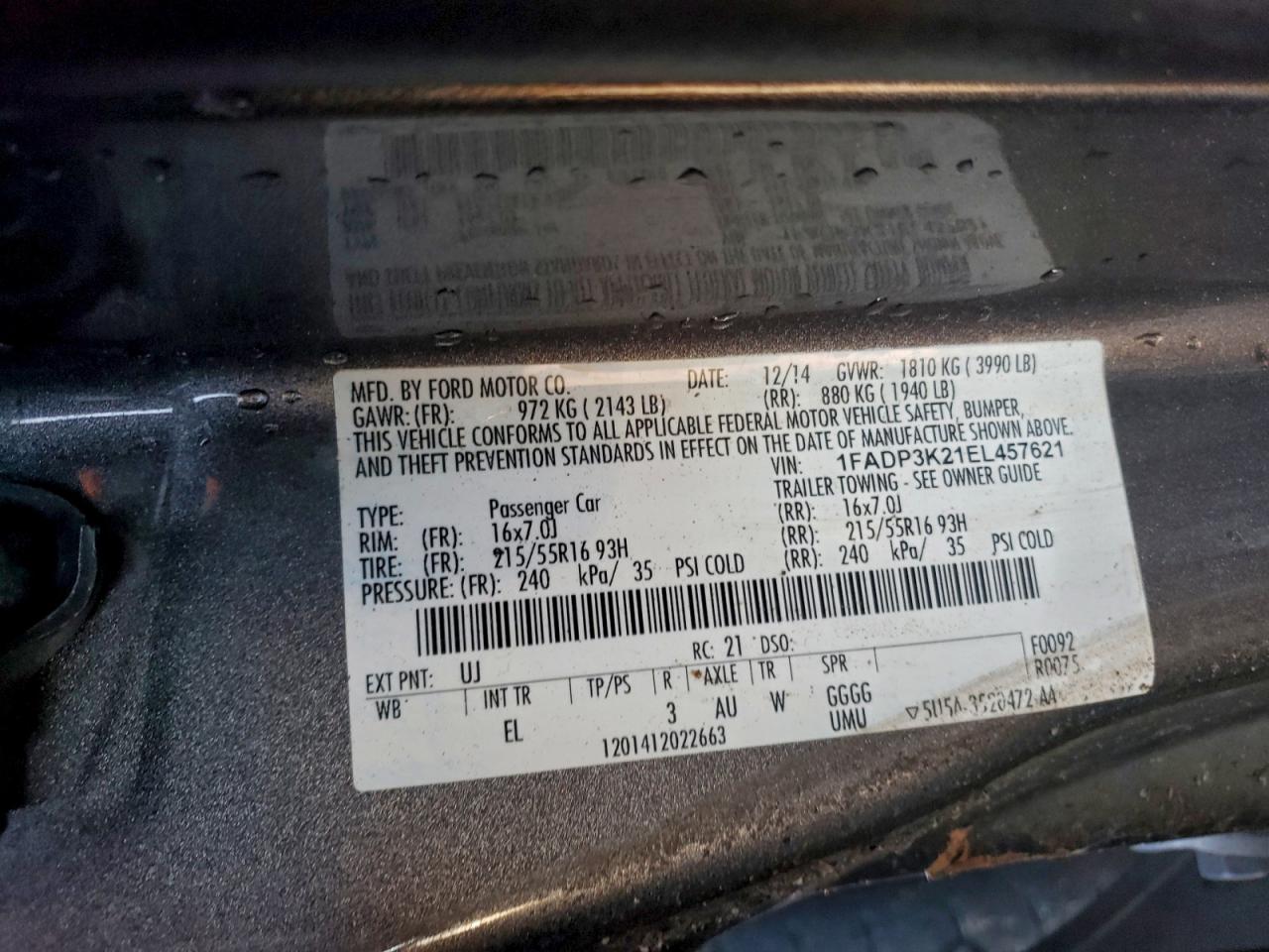 2014 Ford Focus Gray vin: 1FADP3K21EL457621