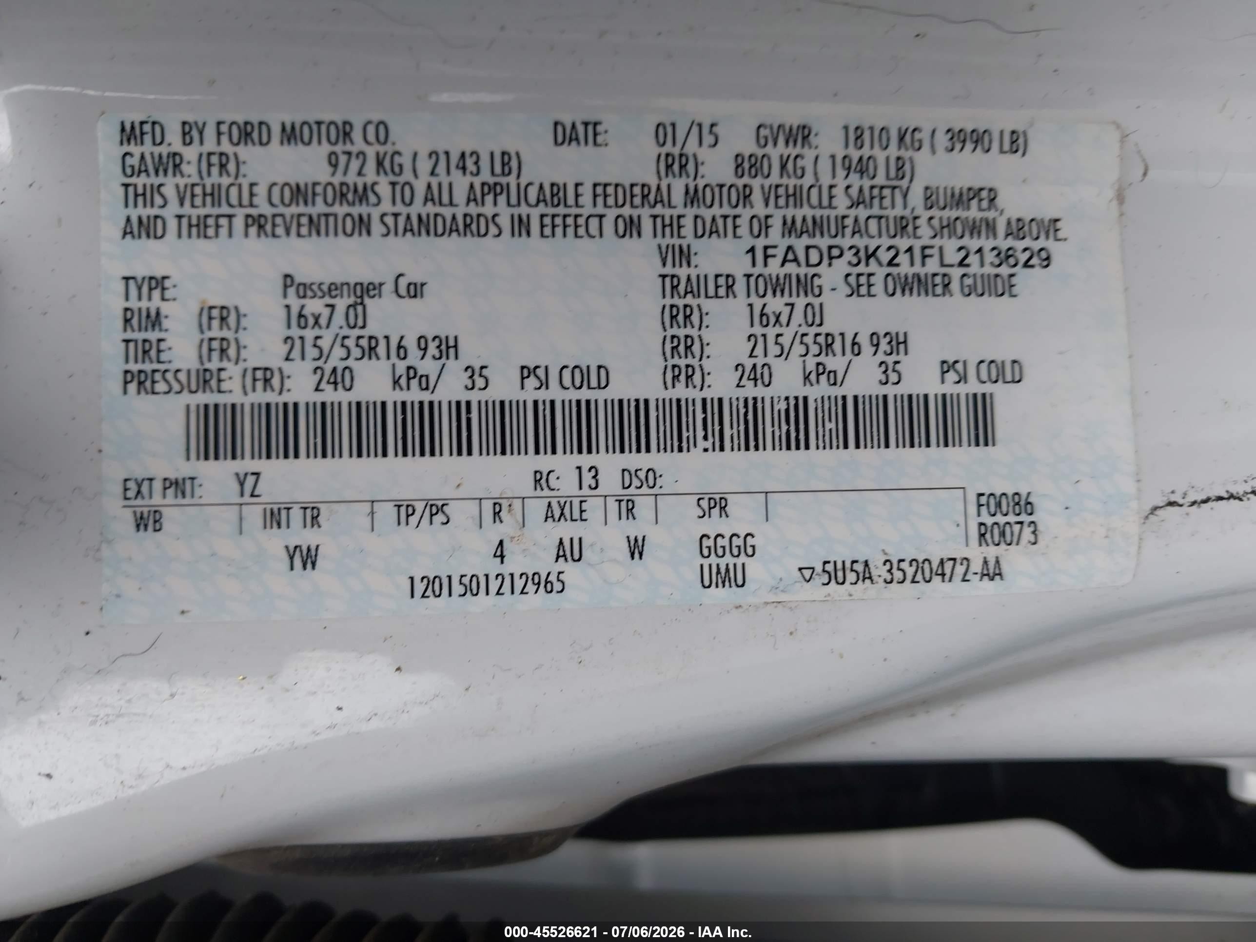 2015 Ford Focus Se White vin: 1FADP3K21FL213629