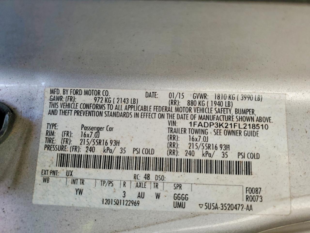 2015 Ford Focus Se Silver vin: 1FADP3K21FL218510