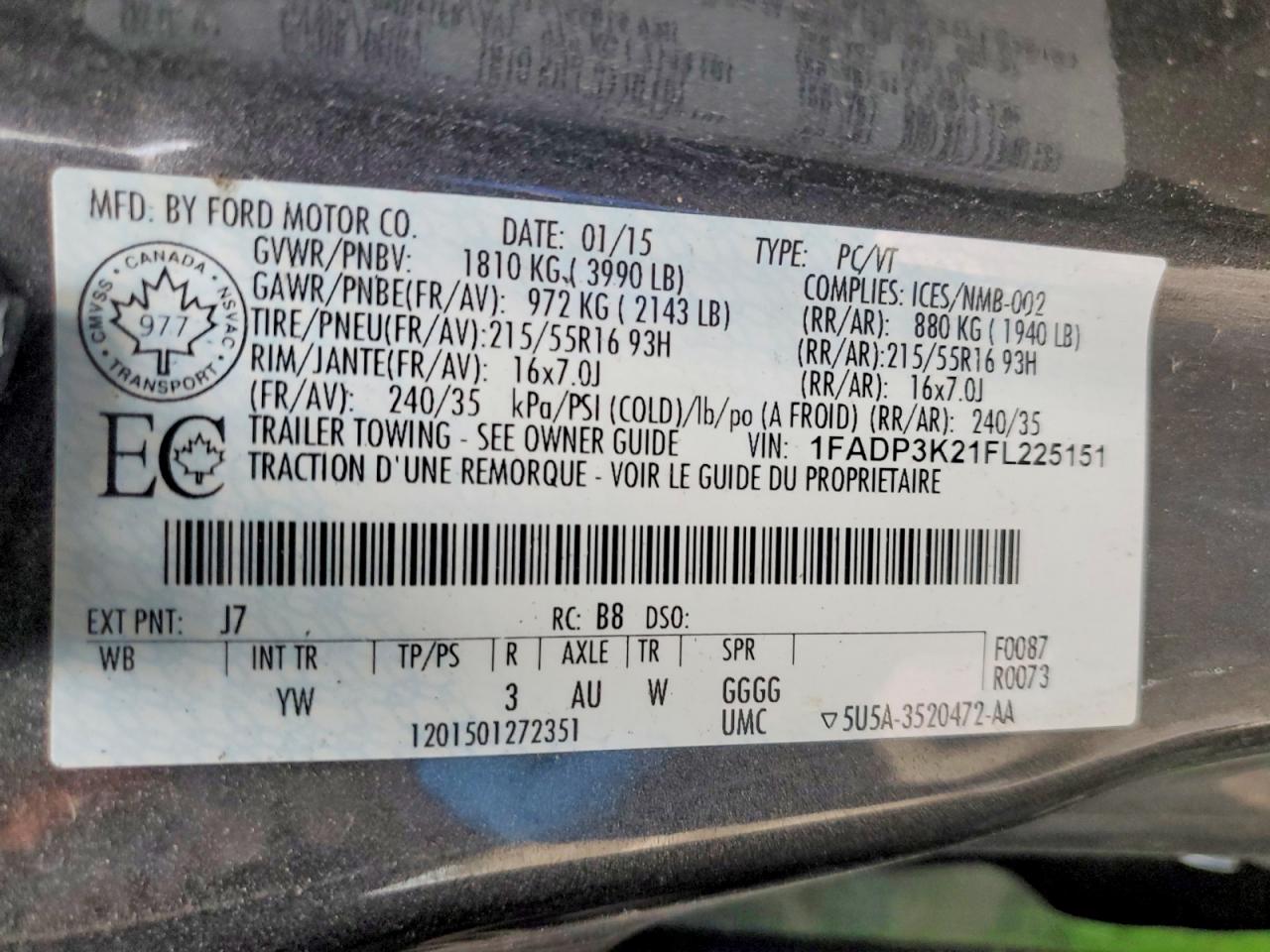 2015 Ford Focus Se Угольный vin: 1FADP3K21FL225151