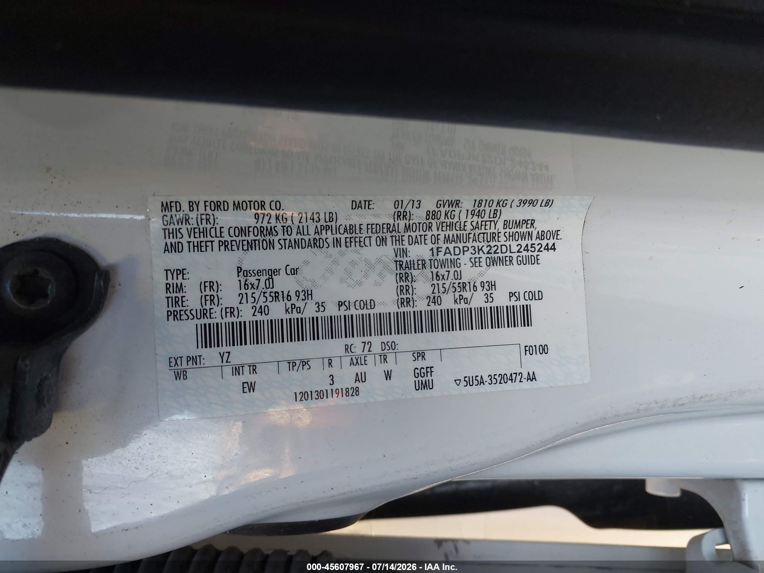 2013 Ford Focus Se White vin: 1FADP3K22DL245244