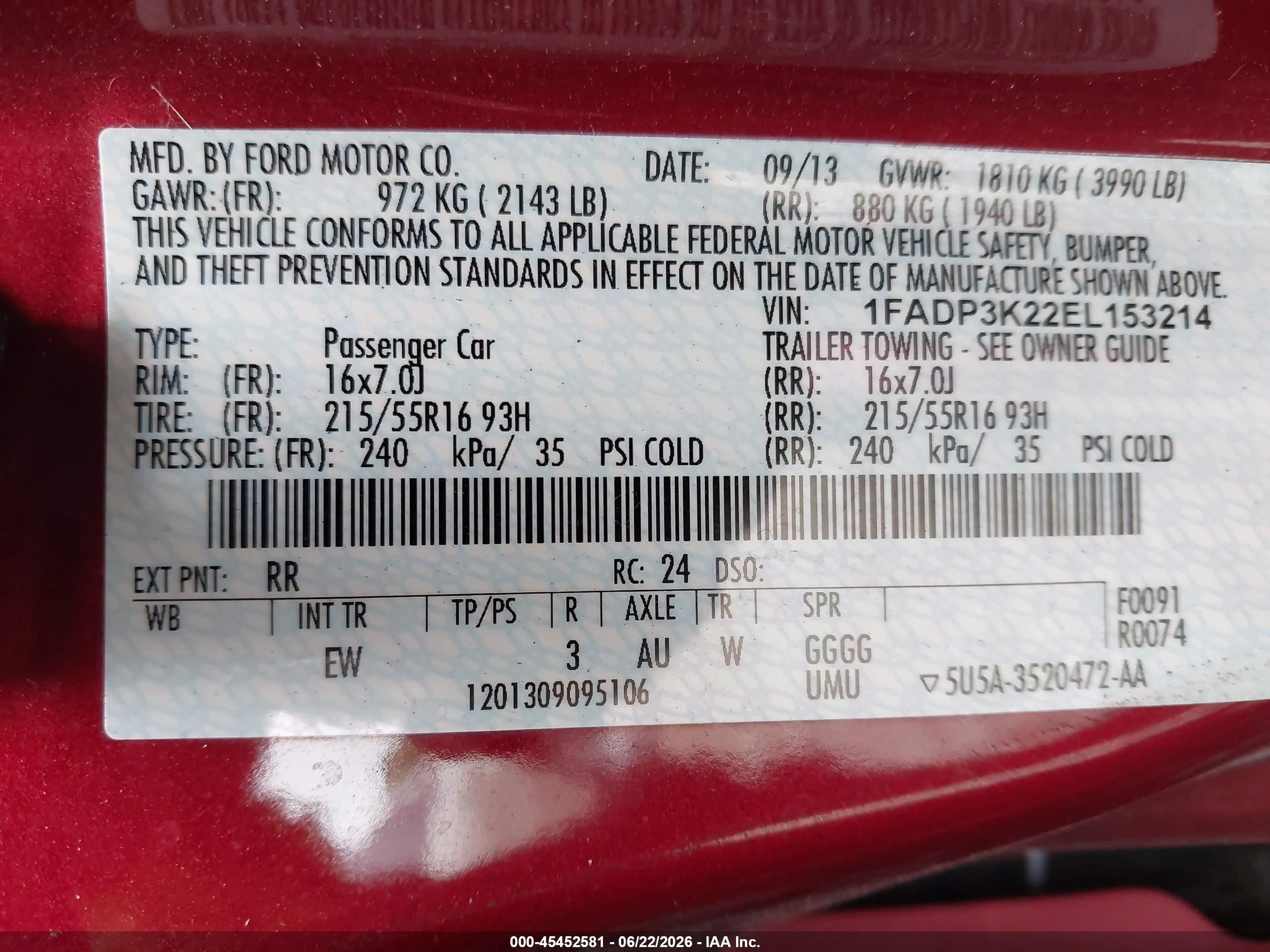 2014 Ford Focus Se Burgundy vin: 1FADP3K22EL153214