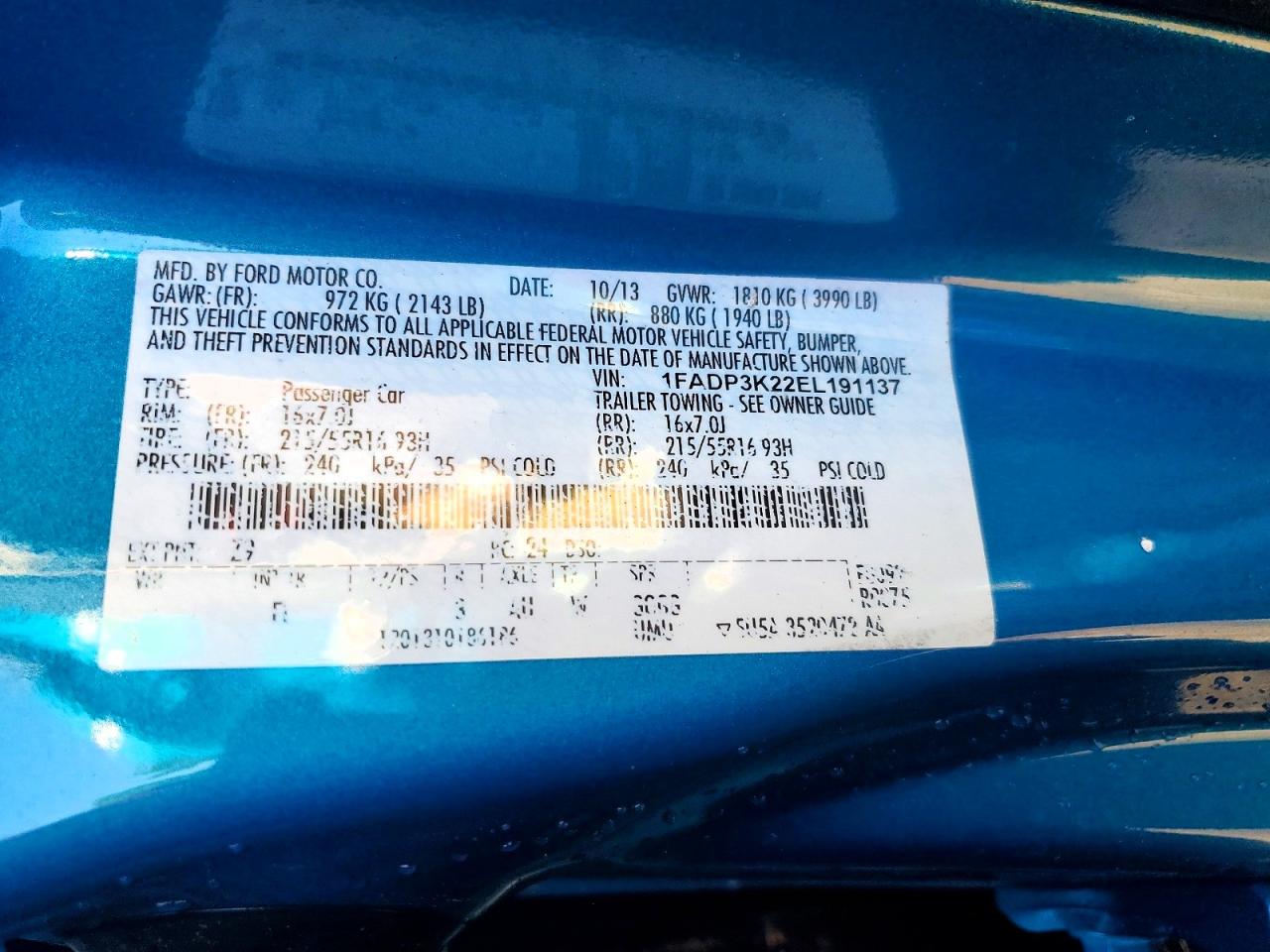 2014 Ford Focus Se Turquoise vin: 1FADP3K22EL191137