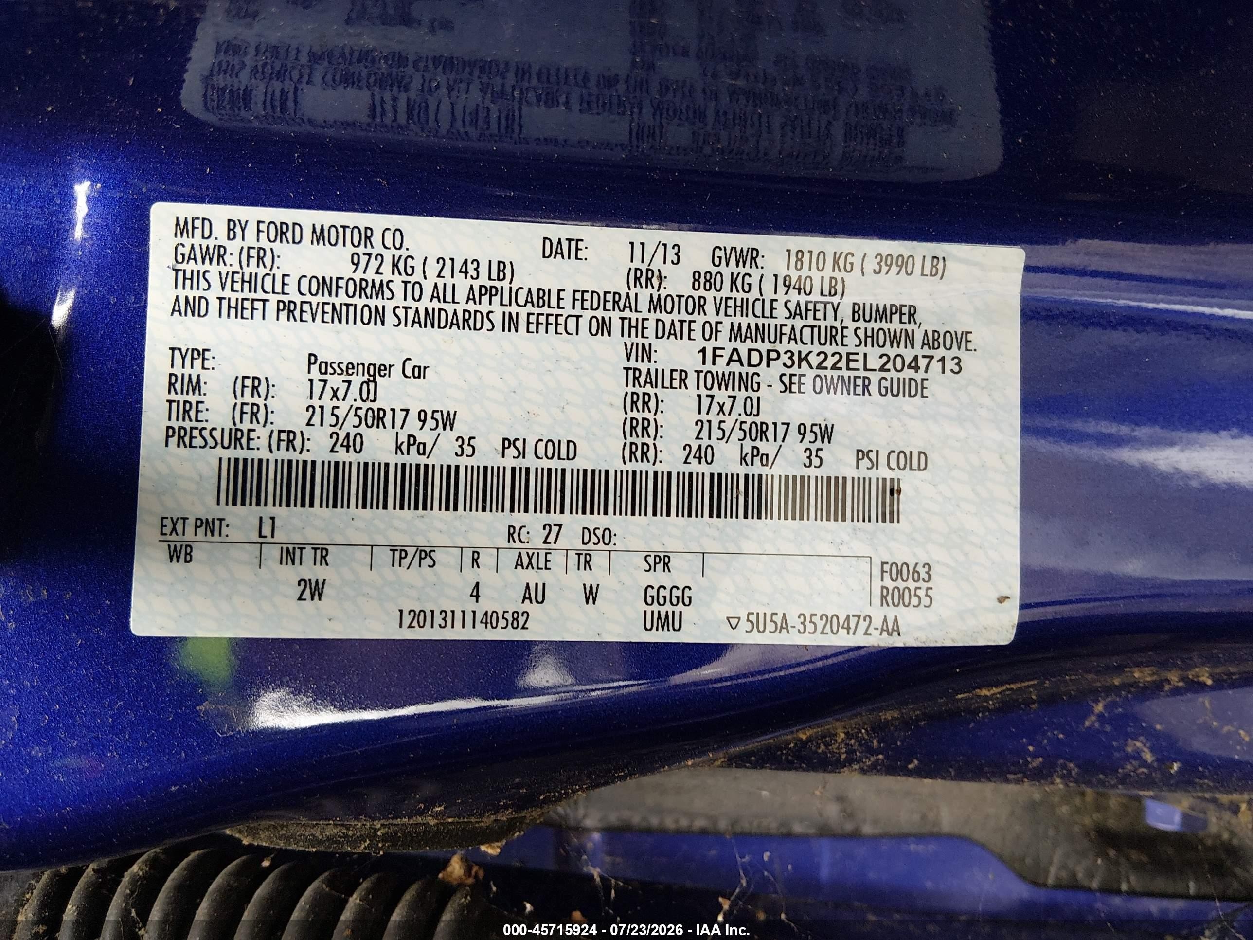 2014 Ford Focus Se Blue vin: 1FADP3K22EL204713