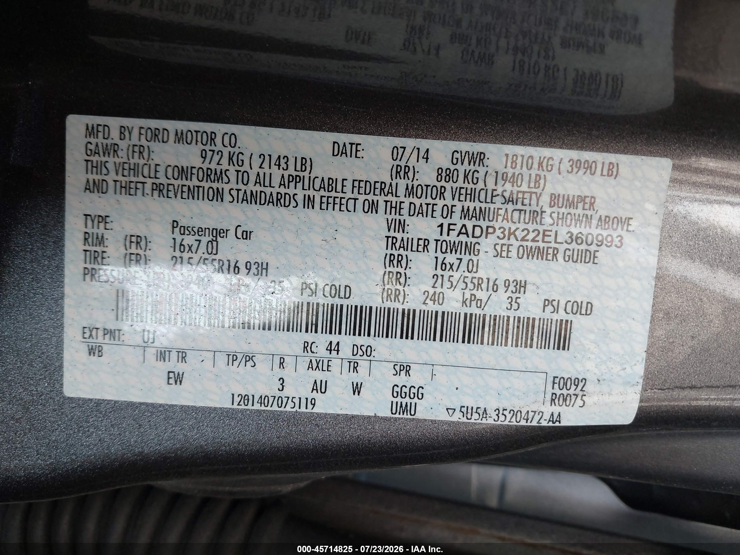 2014 Ford Focus Se Gray vin: 1FADP3K22EL360993