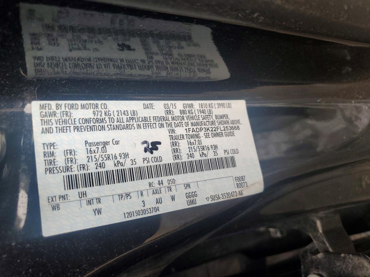 2015 Ford Focus Se Black vin: 1FADP3K22FL253668