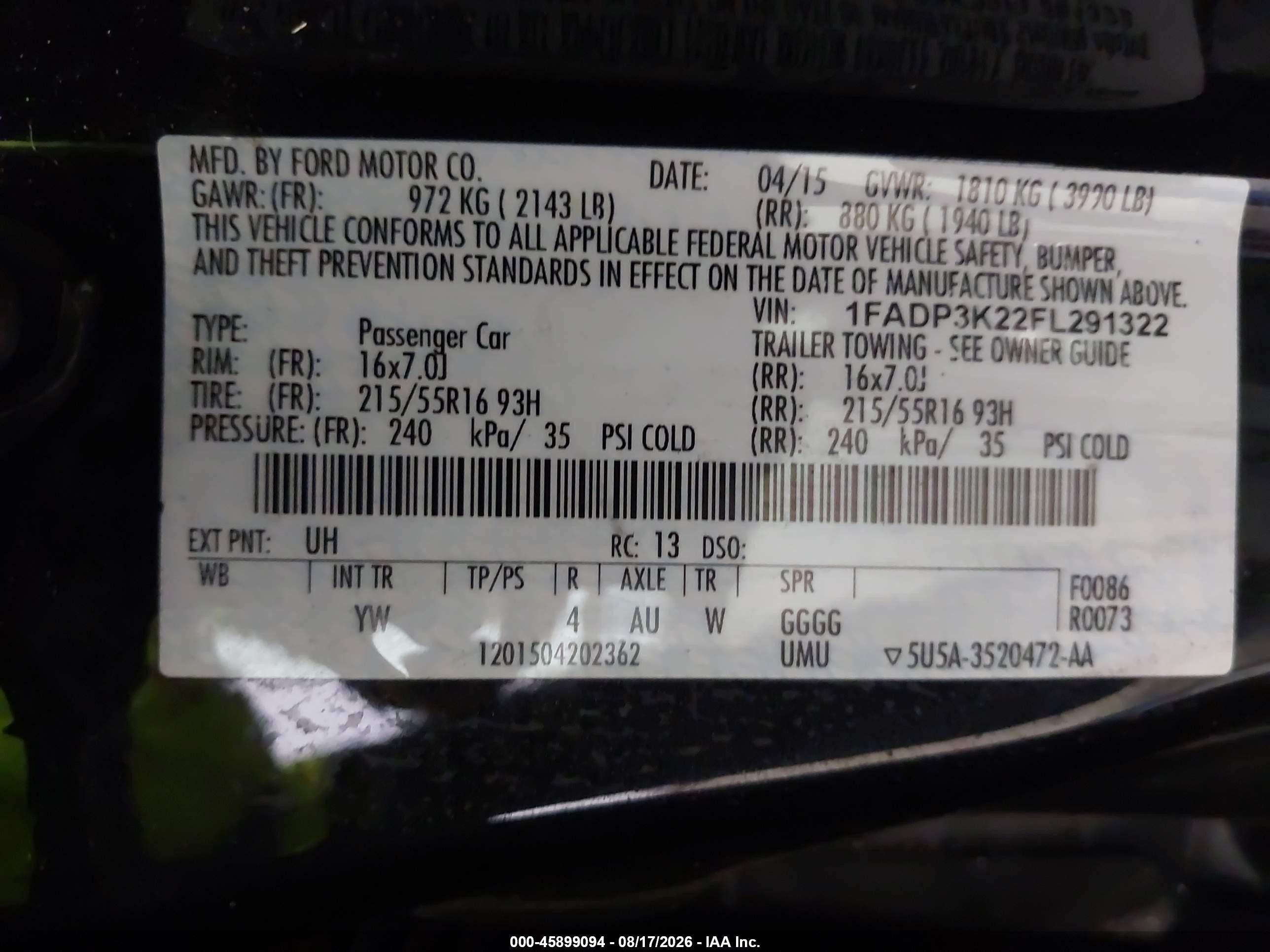 2015 Ford Focus Se Black vin: 1FADP3K22FL291322