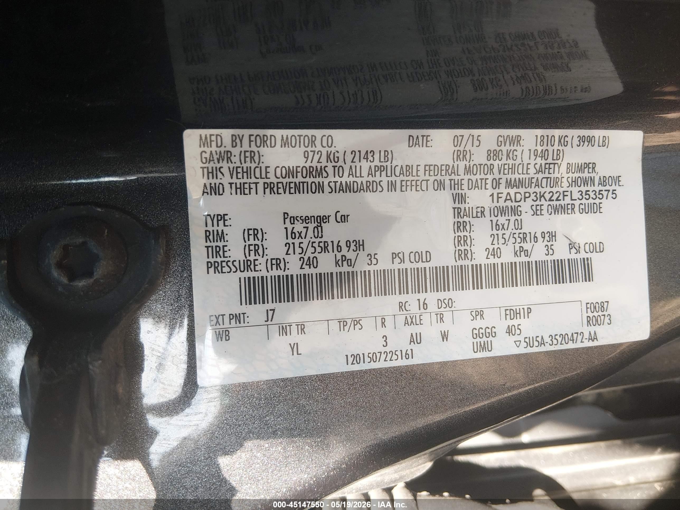 2015 Ford Focus Se Gray vin: 1FADP3K22FL353575
