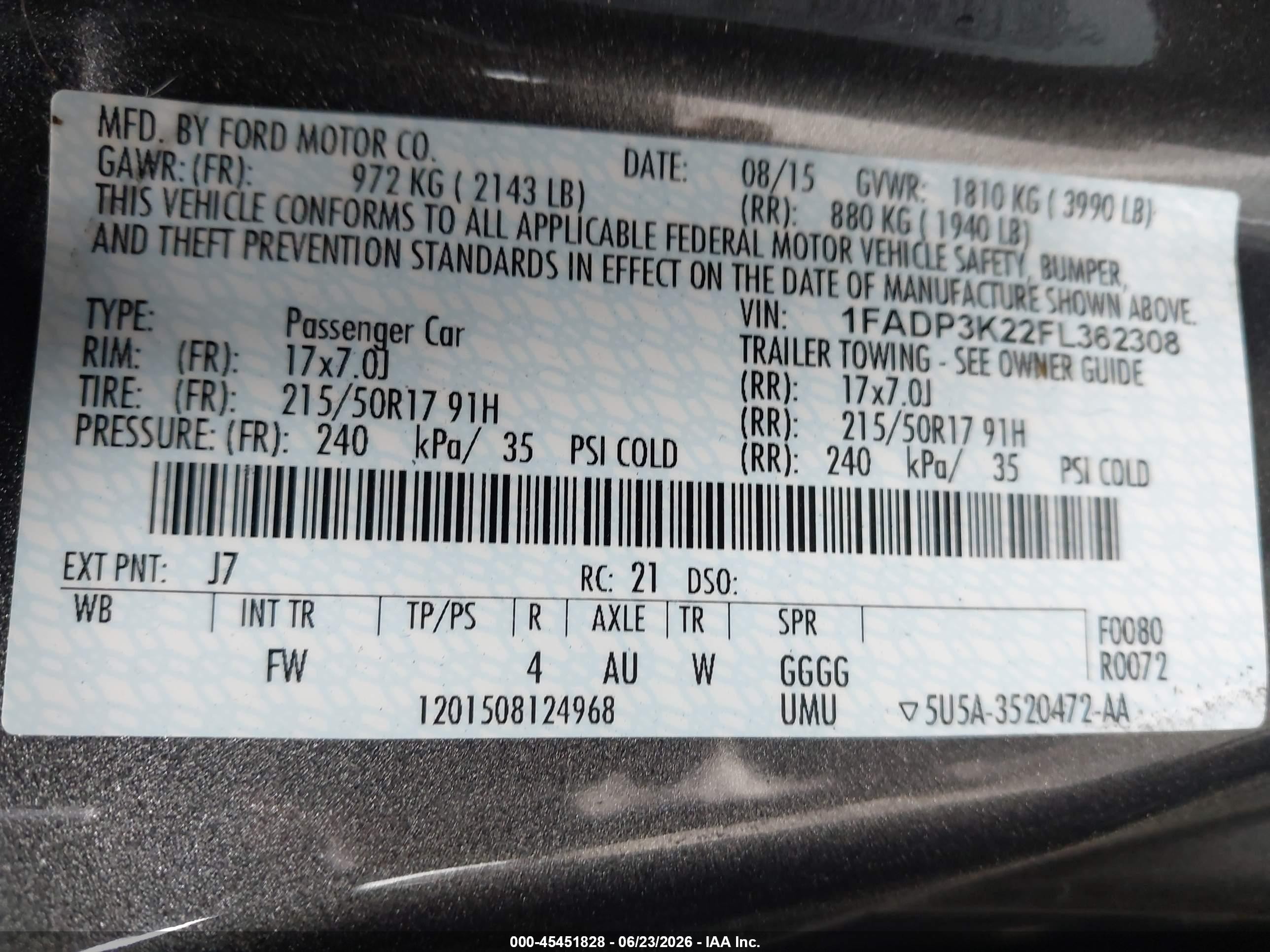 2015 Ford Focus Se Gray vin: 1FADP3K22FL362308