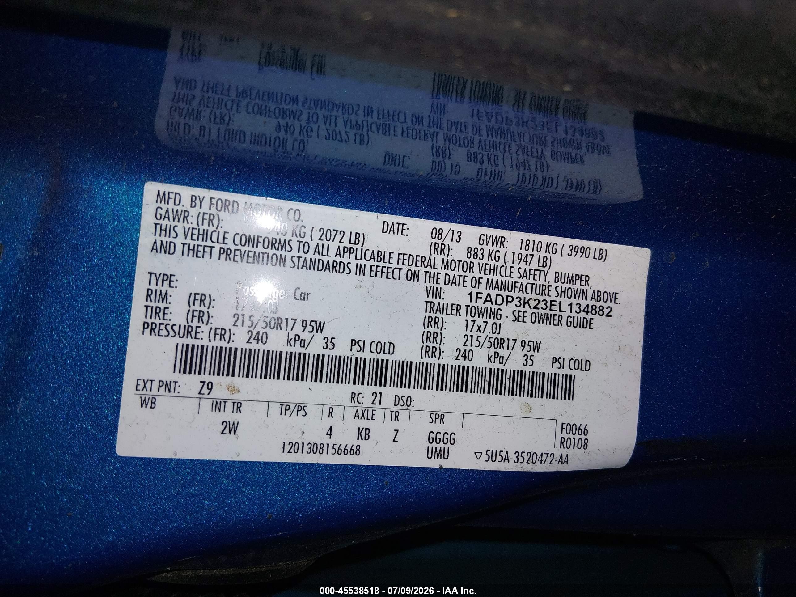 2014 Ford Focus Se Blue vin: 1FADP3K23EL134882
