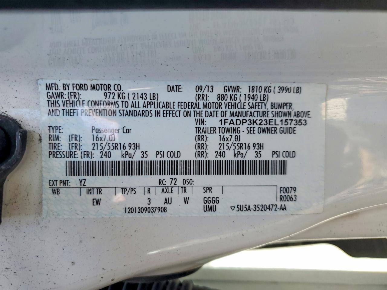 2014 Ford Focus Se White vin: 1FADP3K23EL157353