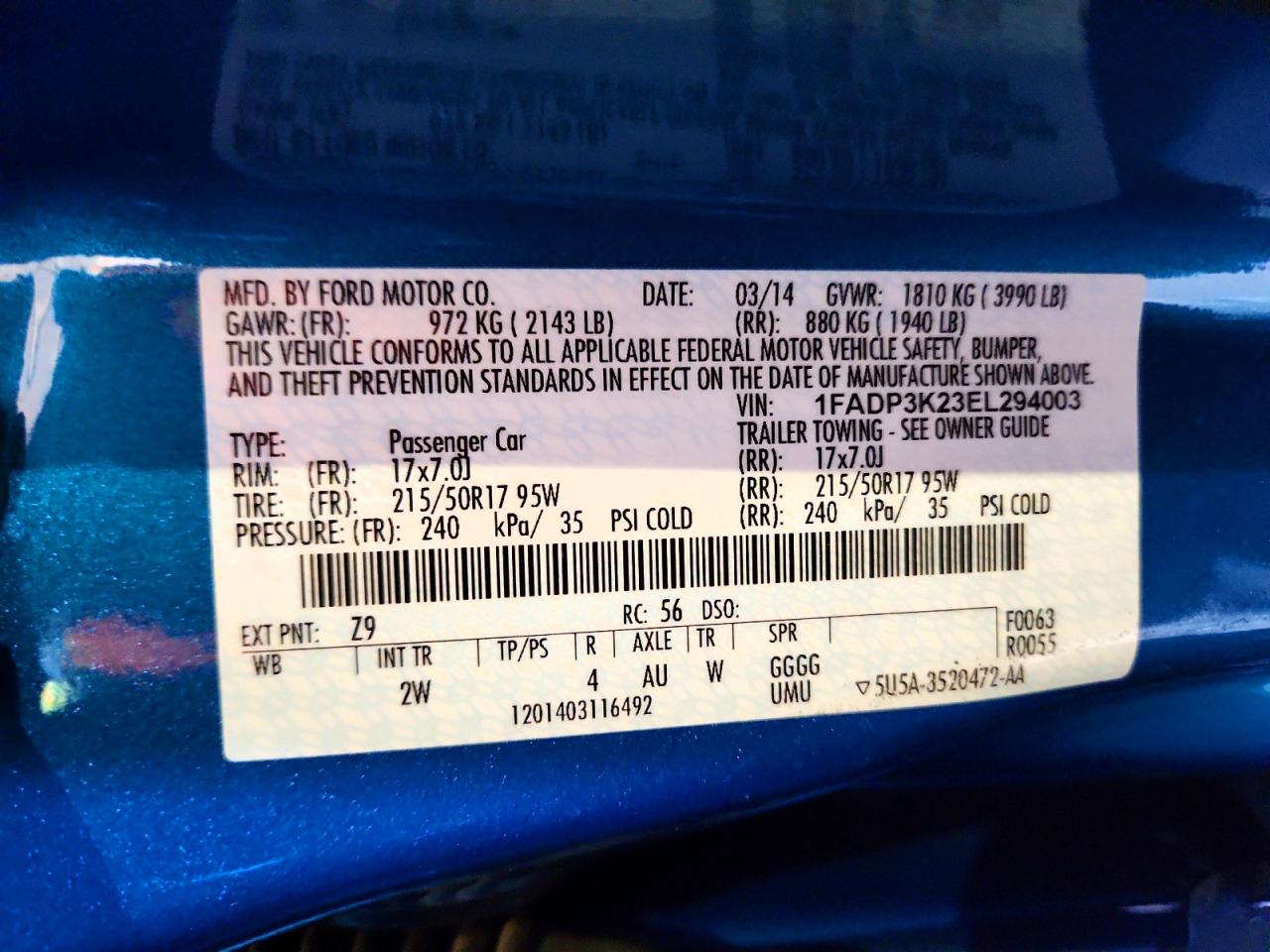 2014 Ford Focus Se Blue vin: 1FADP3K23EL294003