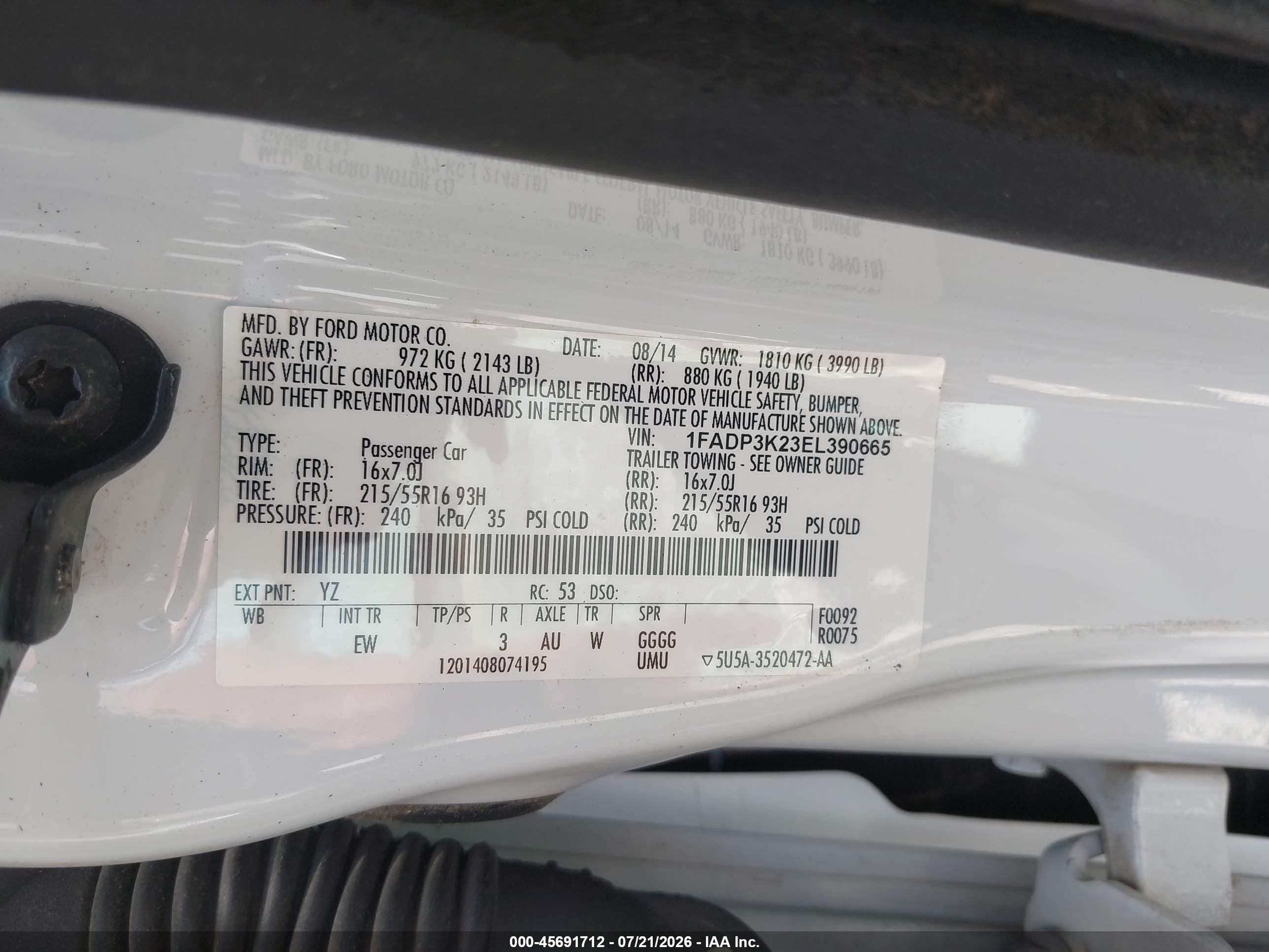 2014 Ford Focus Se White vin: 1FADP3K23EL390665