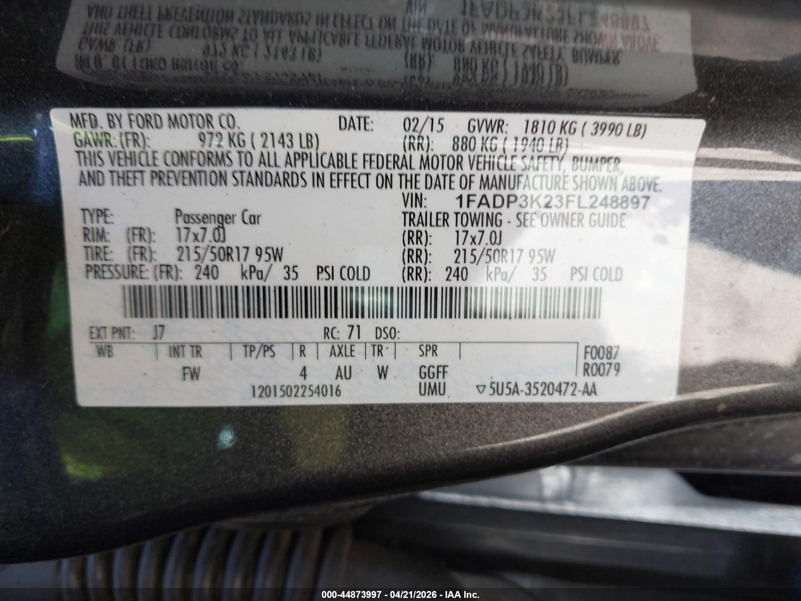 2015 Ford Focus Se Gray vin: 1FADP3K23FL248897