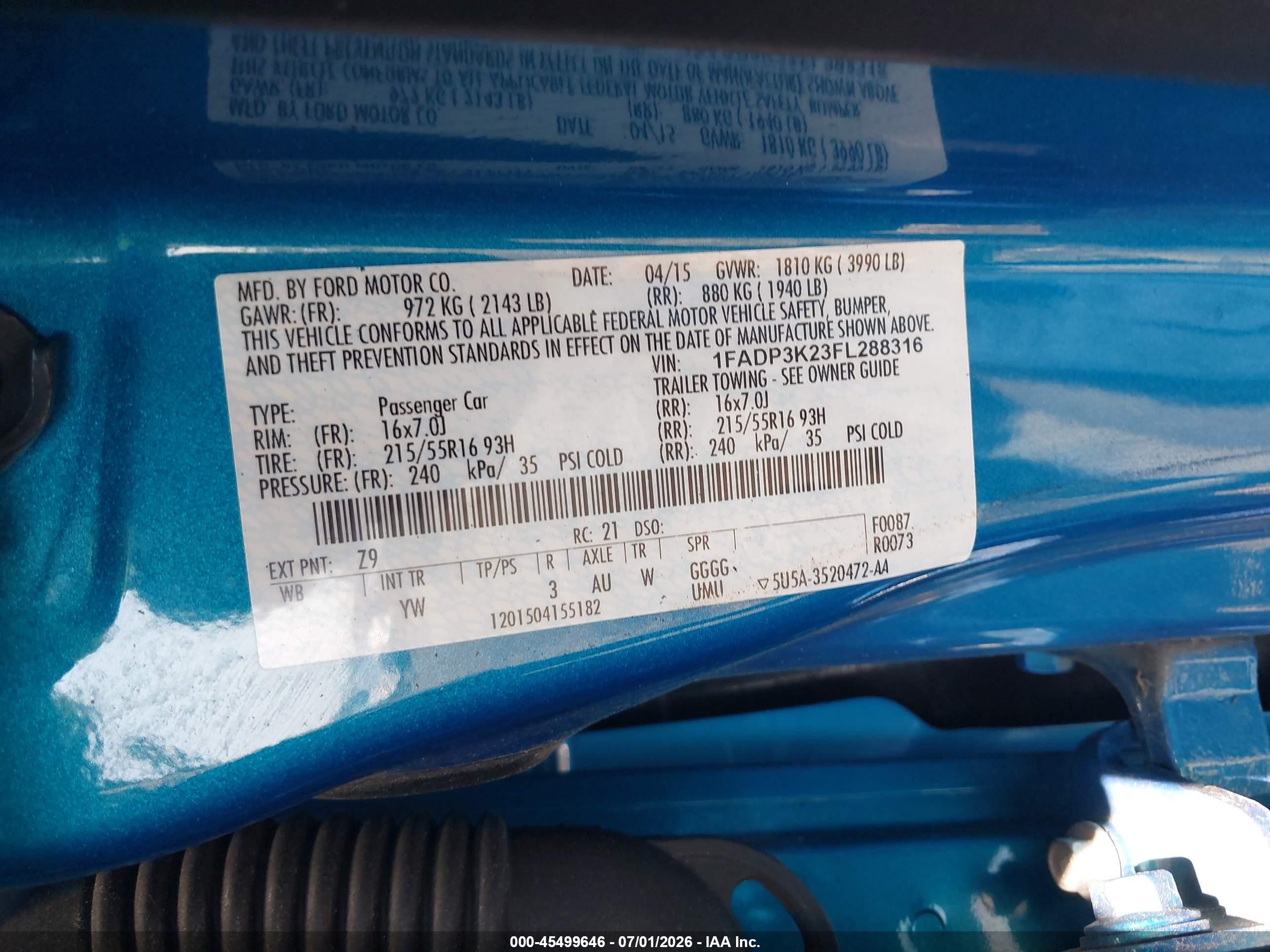 2015 Ford Focus Se Синий vin: 1FADP3K23FL288316