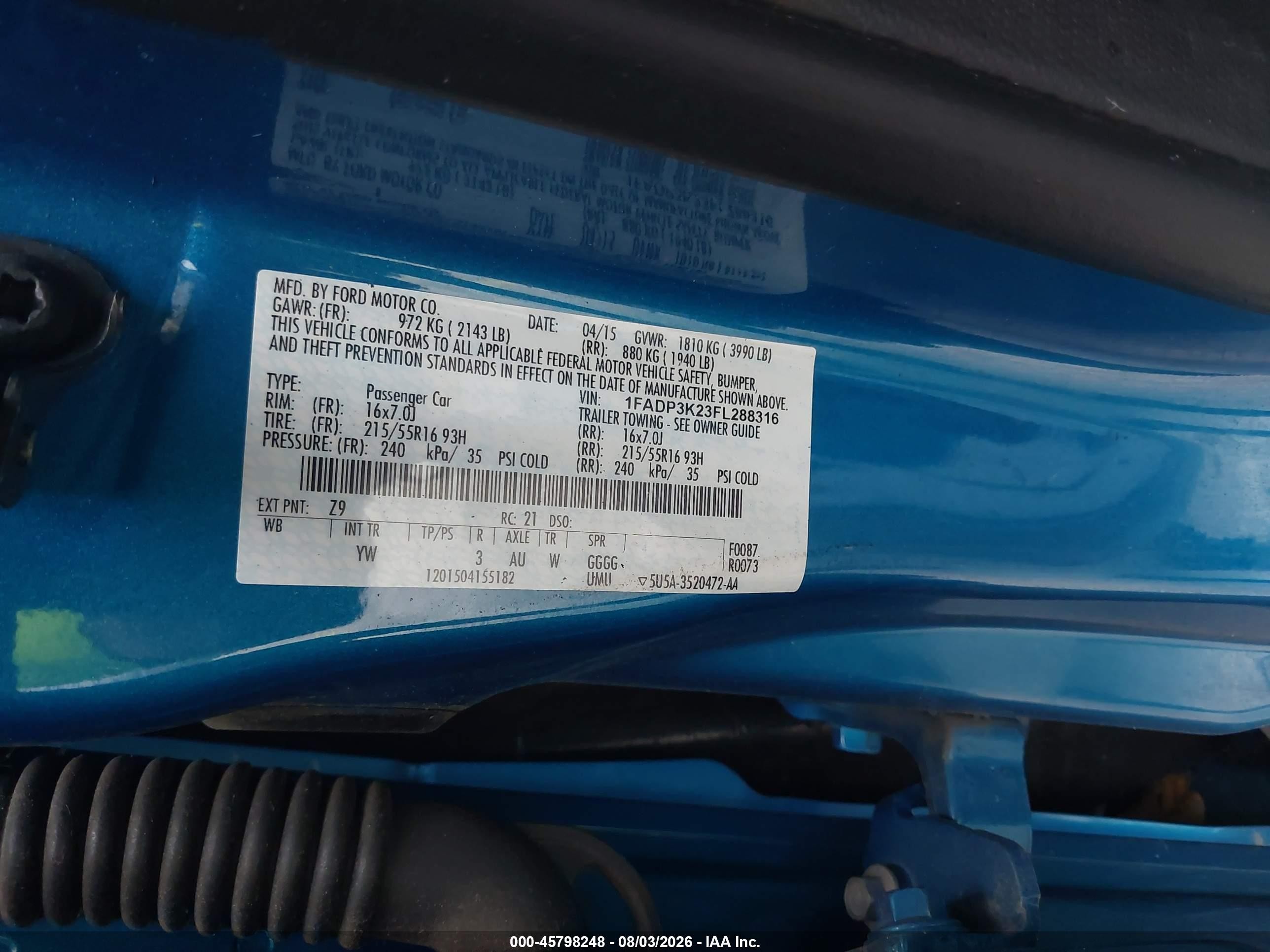 2015 Ford Focus Se Blue vin: 1FADP3K23FL288316
