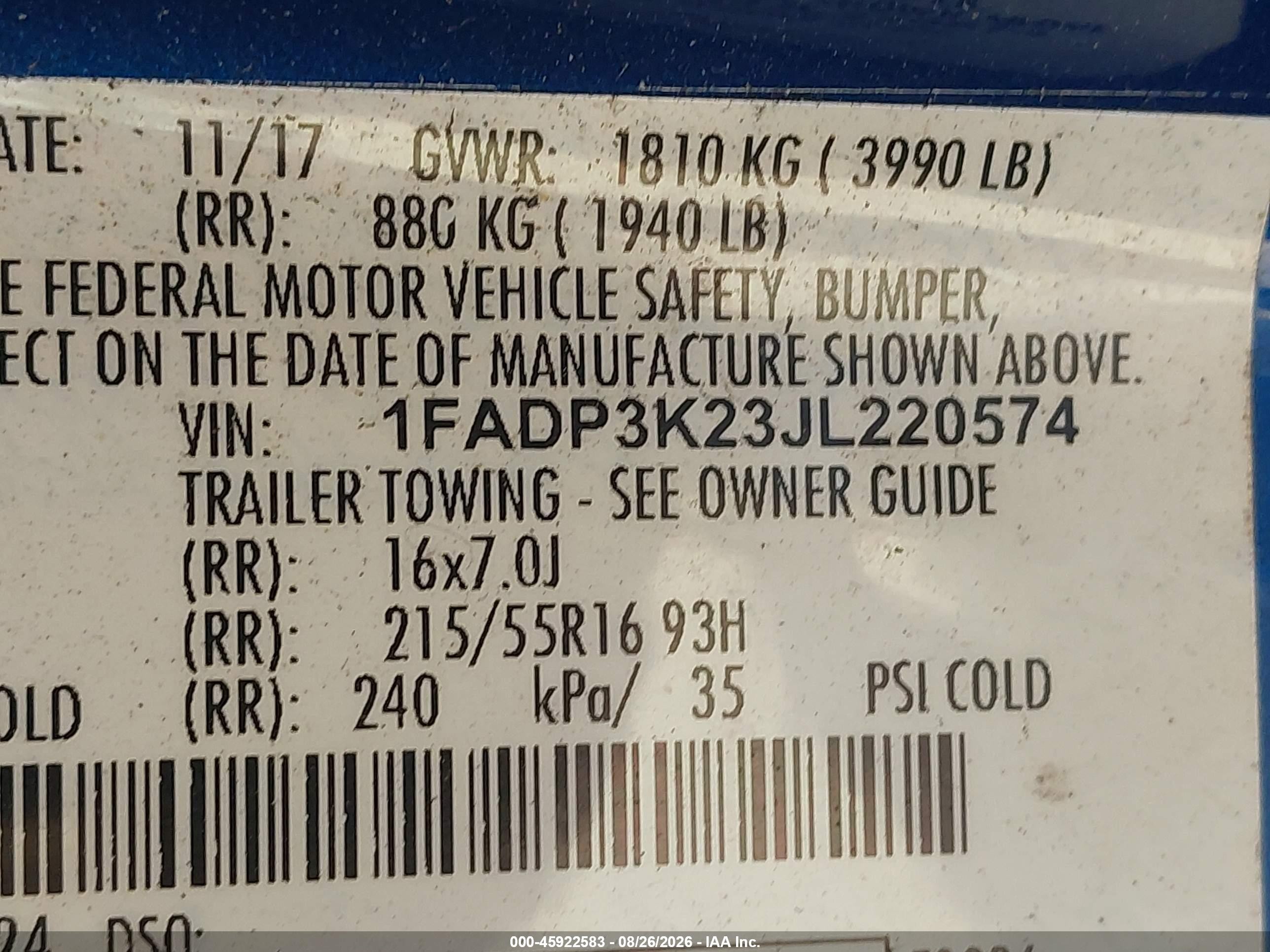 2018 Ford Focus Se Blue vin: 1FADP3K23JL220574