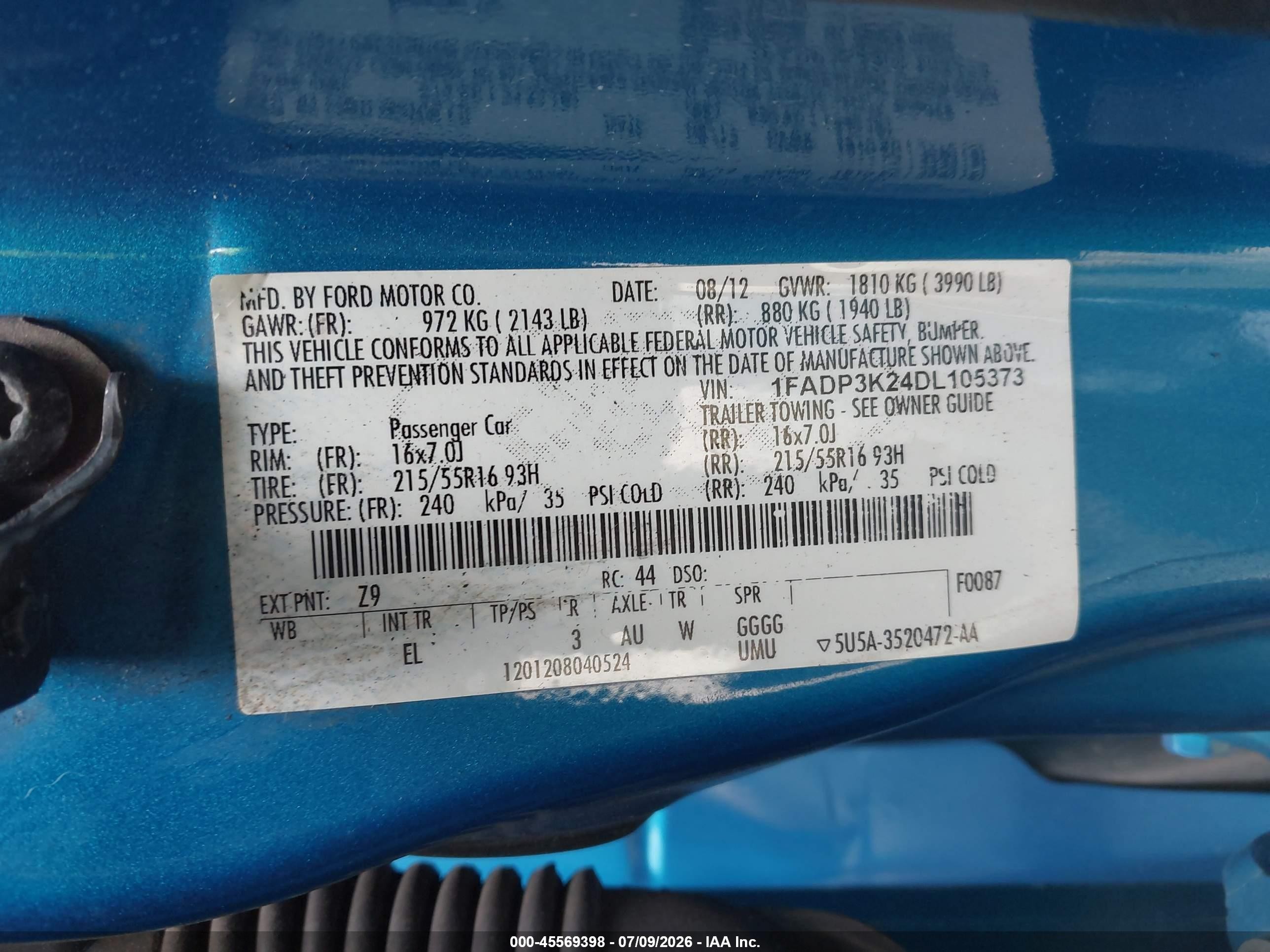 2013 Ford Focus Se Blue vin: 1FADP3K24DL105373