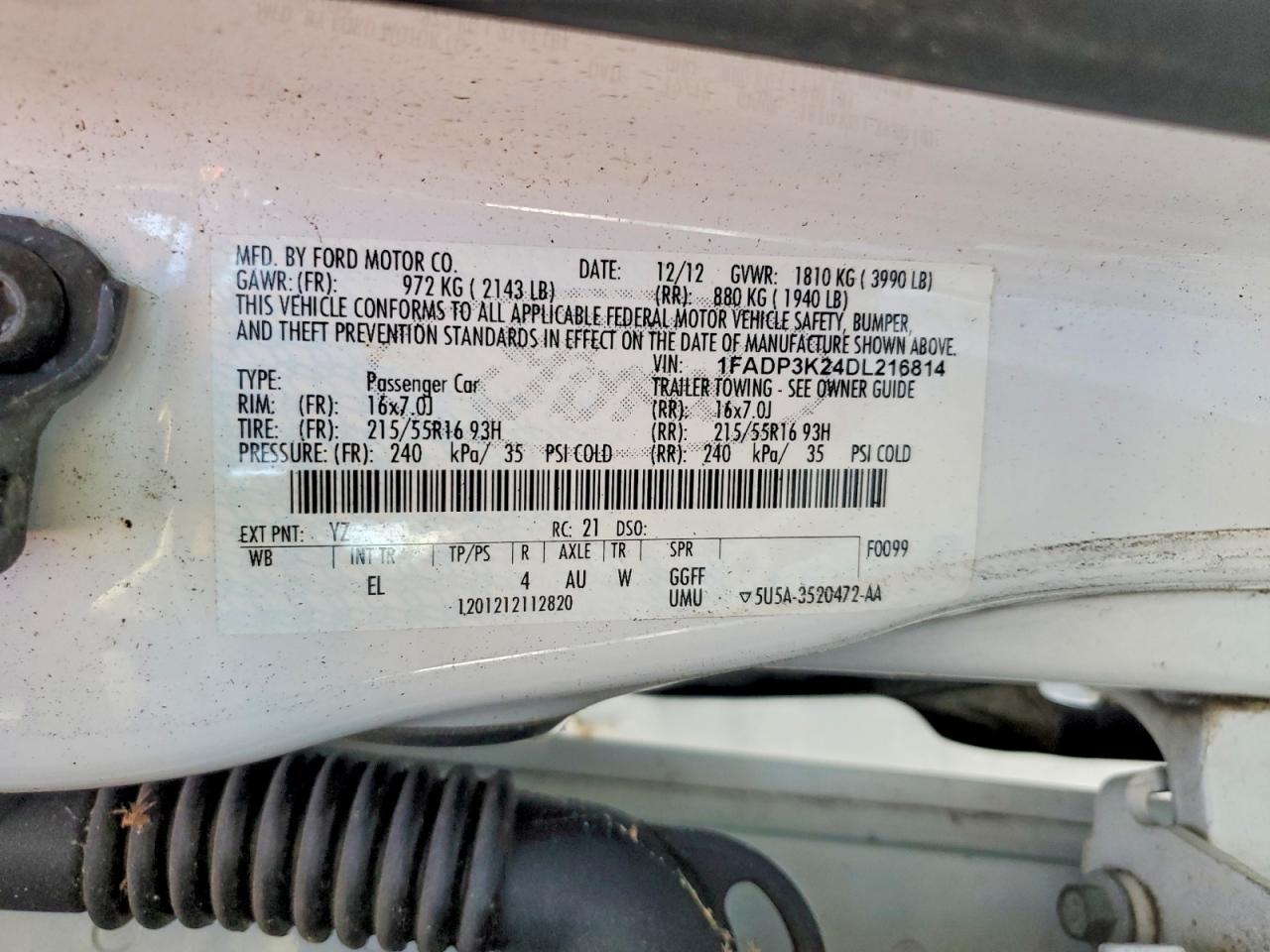 2013 Ford Focus Se White vin: 1FADP3K24DL216814