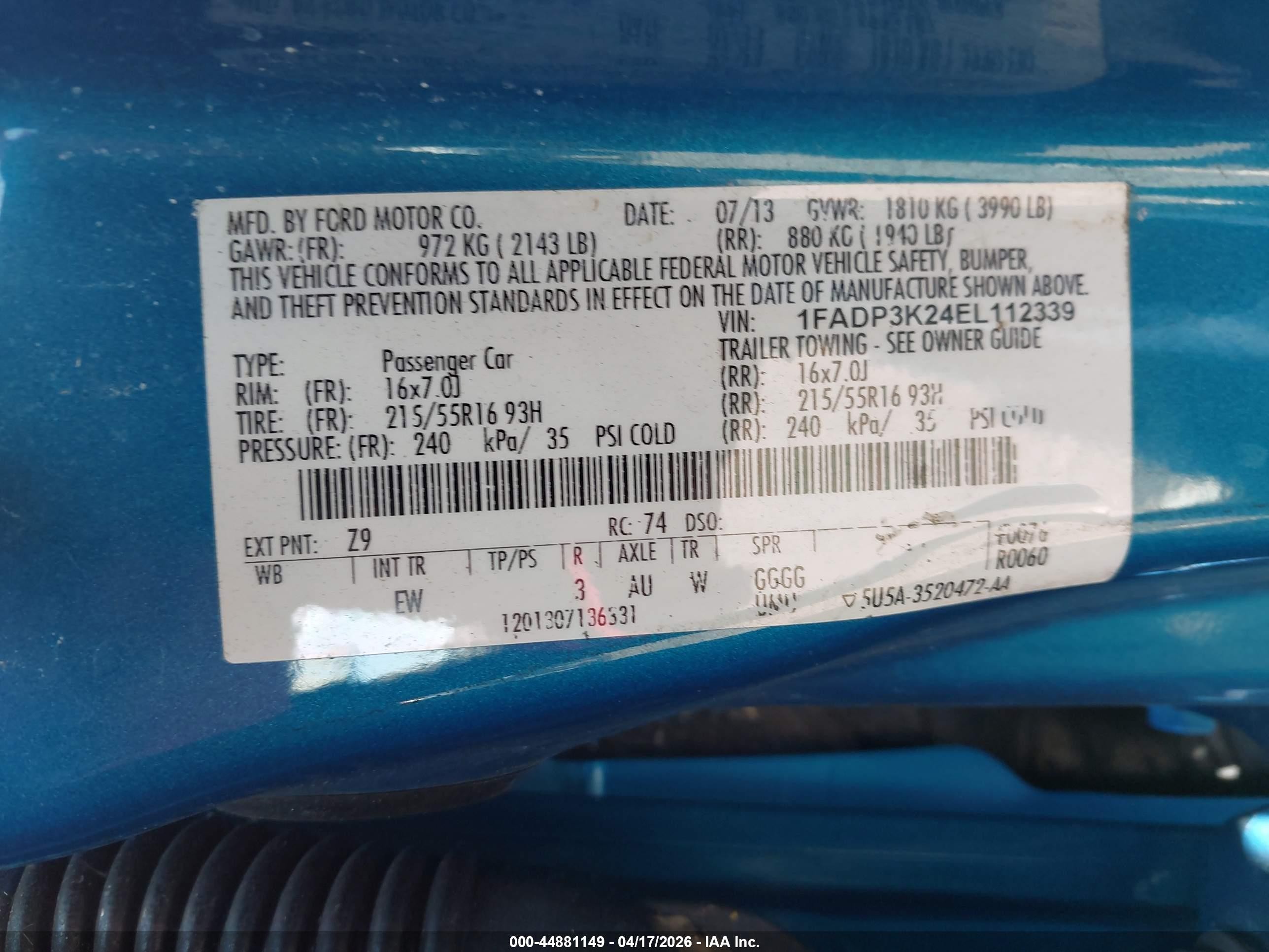 2014 Ford Focus Se Blue vin: 1FADP3K24EL112339