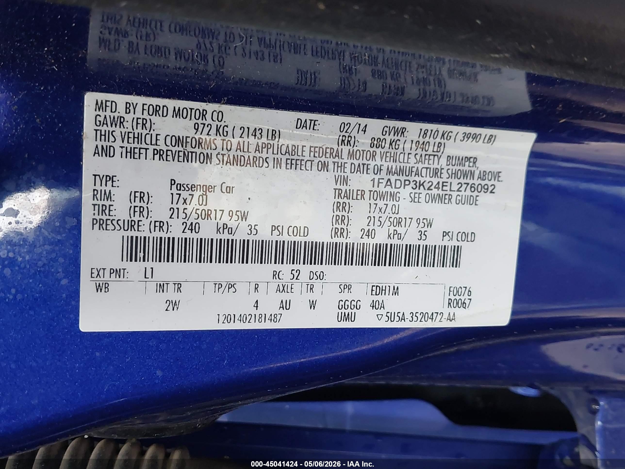2014 Ford Focus Se Blue vin: 1FADP3K24EL276092