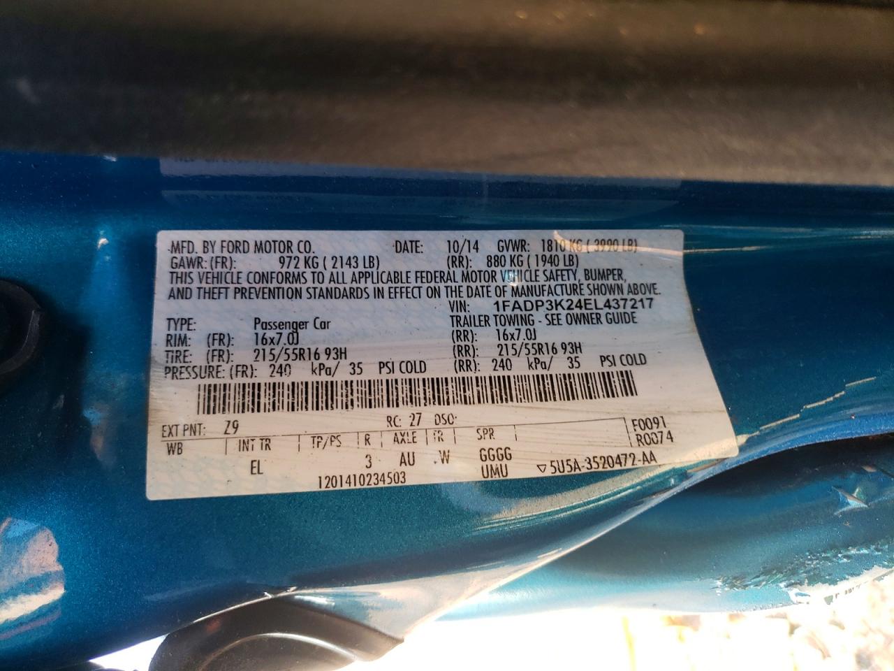 2014 Ford Focus Se Blue vin: 1FADP3K24EL437217