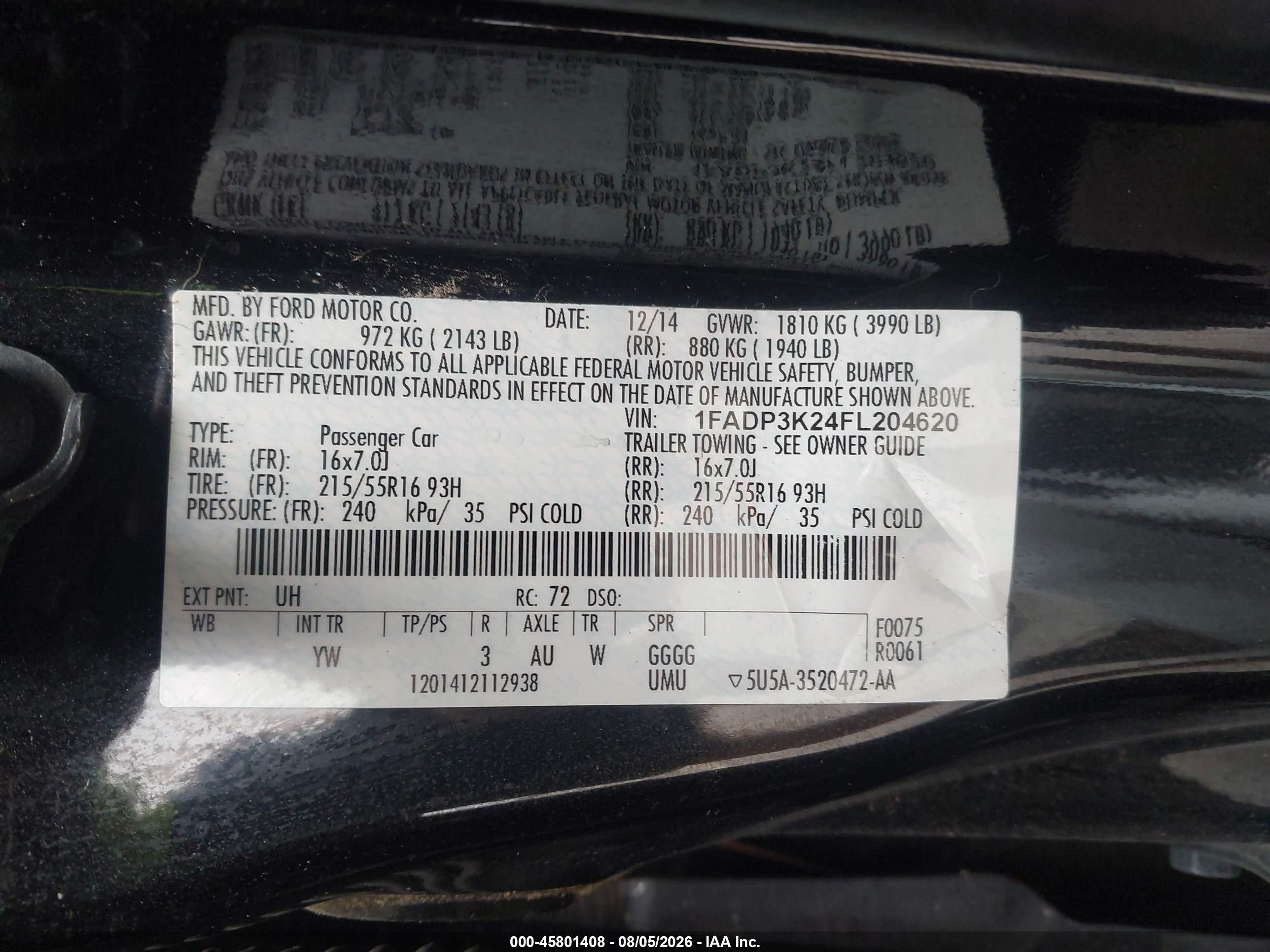 2015 Ford Focus Se Black vin: 1FADP3K24FL204620