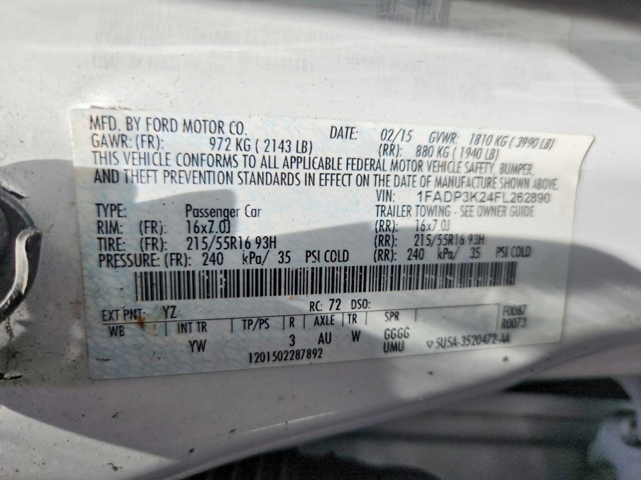 2015 Ford Focus Se Белый vin: 1FADP3K24FL262890