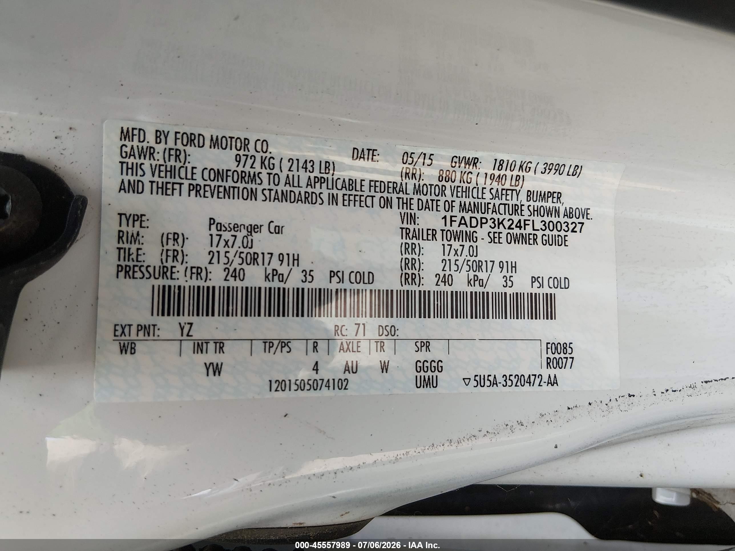 2015 Ford Focus Se White vin: 1FADP3K24FL300327