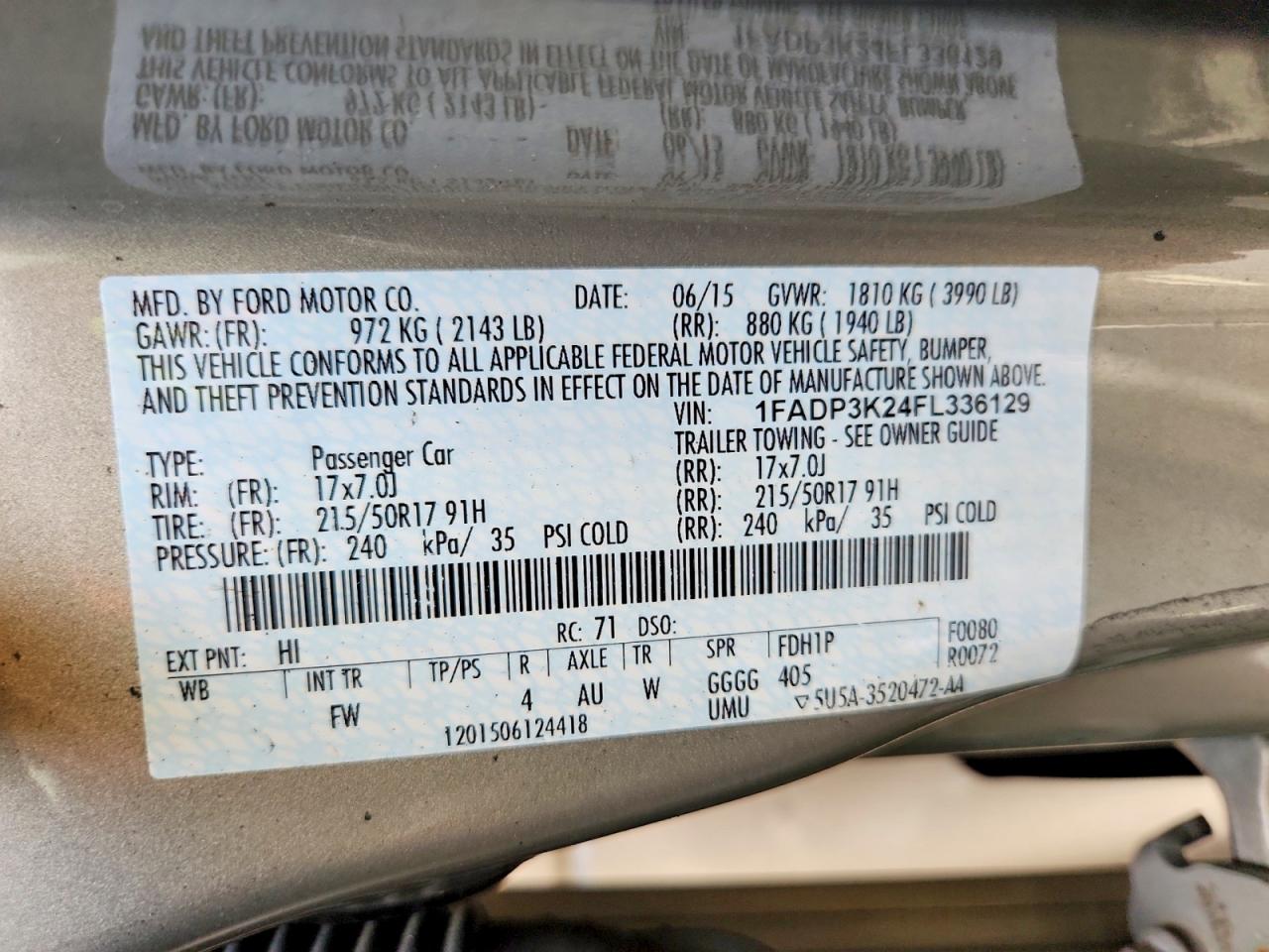 2015 Ford Focus Se Beige vin: 1FADP3K24FL336129