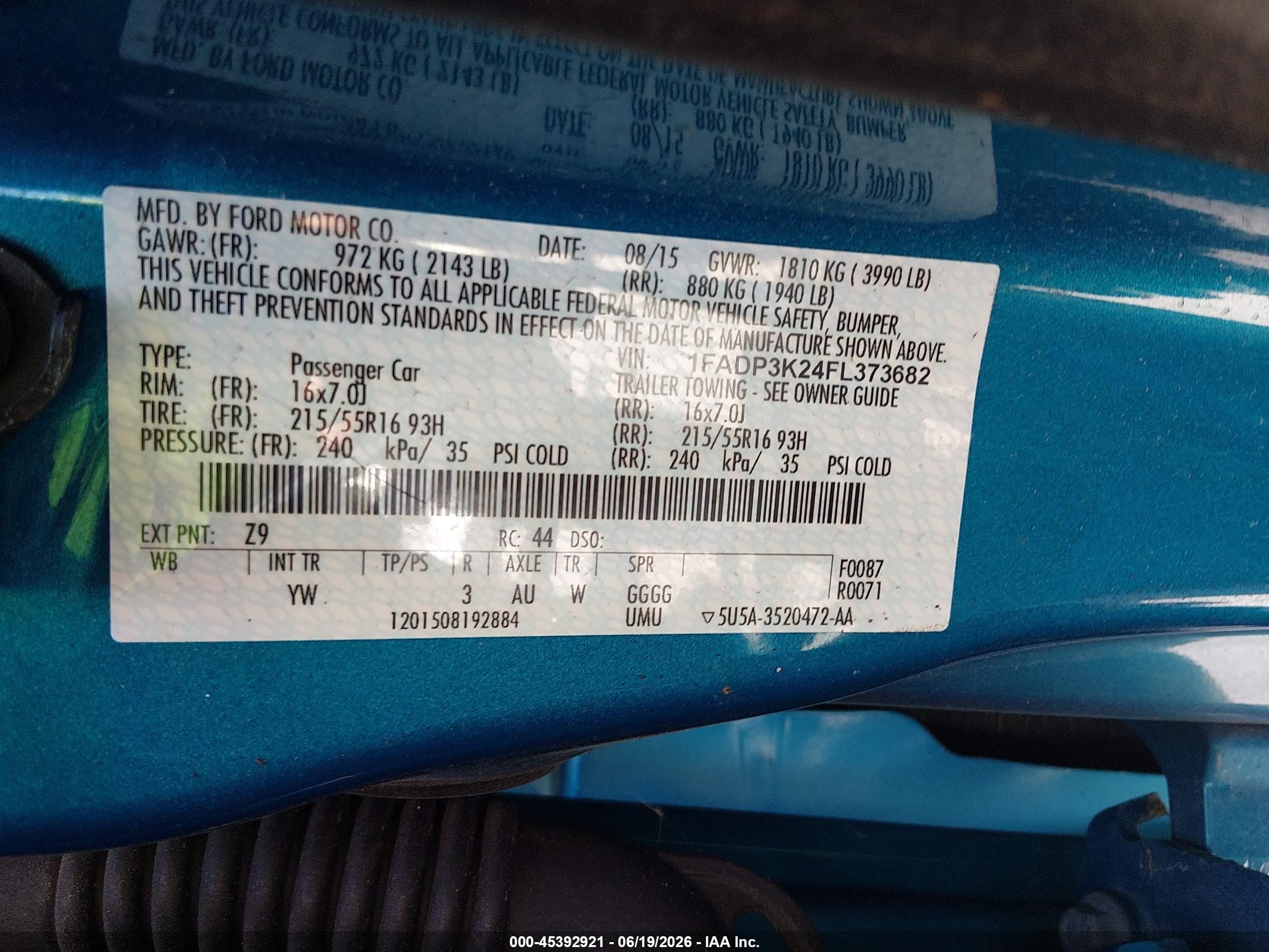 2015 Ford Focus Se Blue vin: 1FADP3K24FL373682