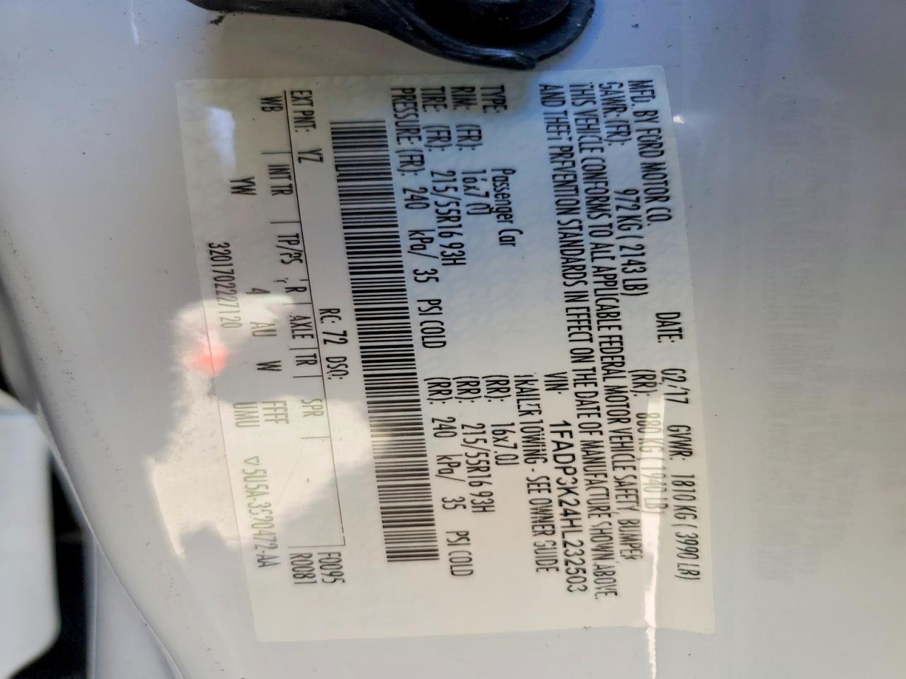 2017 Ford Focus Se White vin: 1FADP3K24HL232503