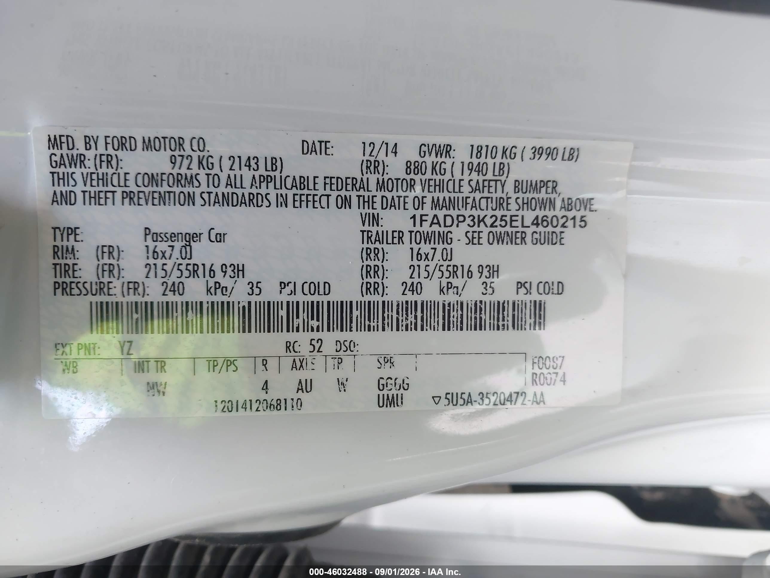 2014 Ford Focus Se White vin: 1FADP3K25EL460215