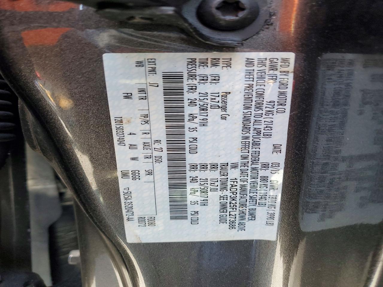2015 Ford Focus Se Charcoal vin: 1FADP3K25FL273686