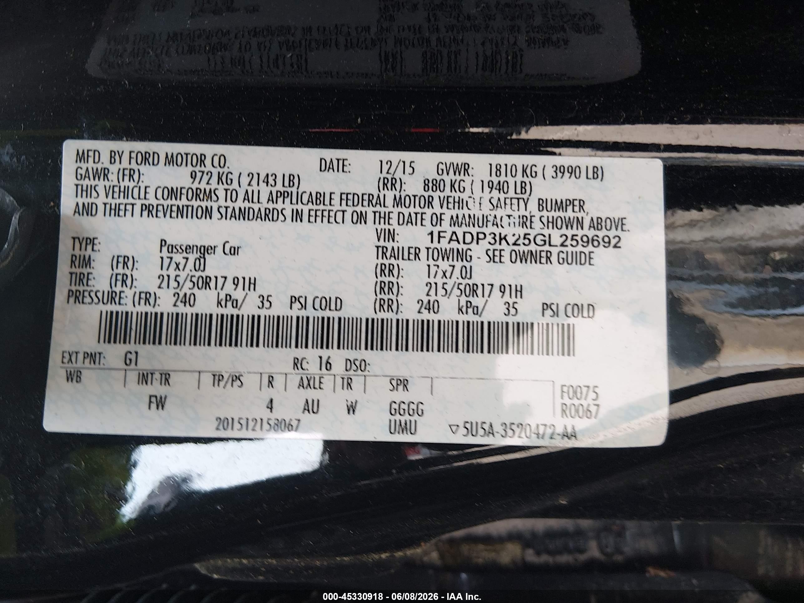 2016 Ford Focus Se Black vin: 1FADP3K25GL259692