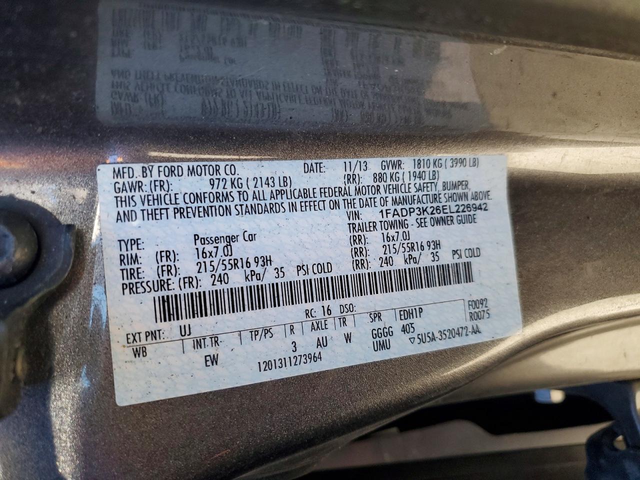 2014 Ford Focus Se Silver vin: 1FADP3K26EL226942