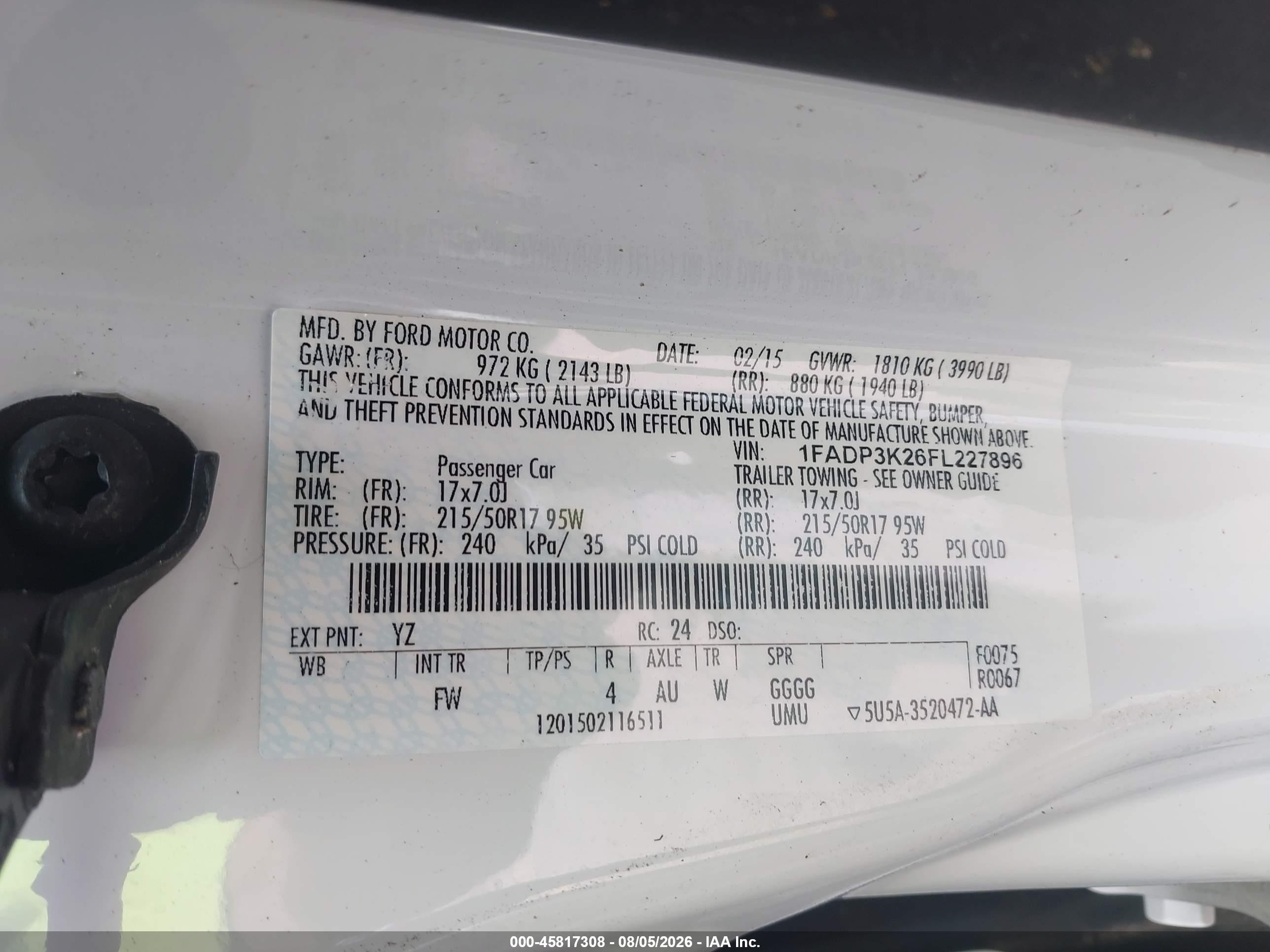 2015 Ford Focus Se White vin: 1FADP3K26FL227896