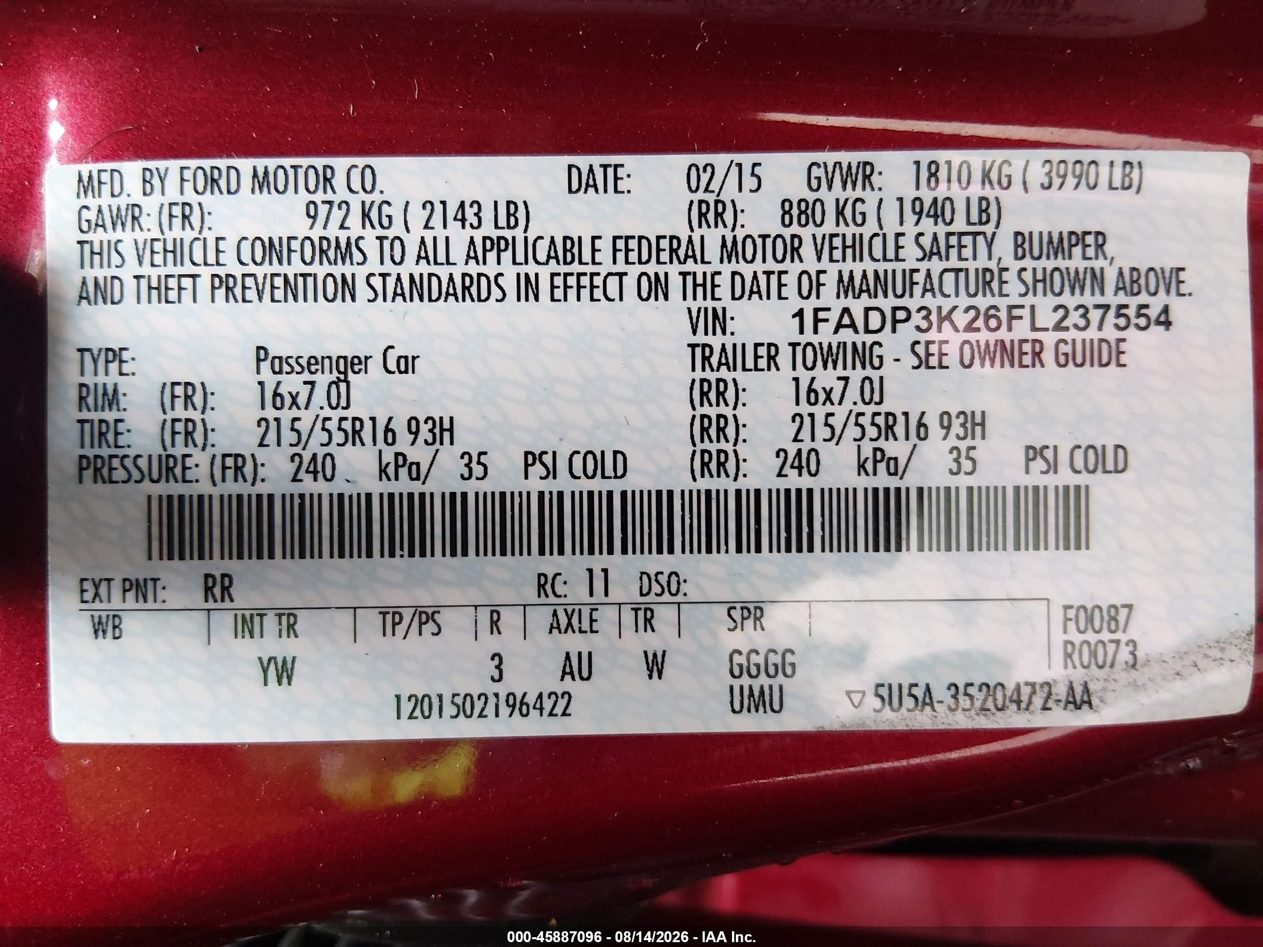 2015 Ford Focus Se Red vin: 1FADP3K26FL237554