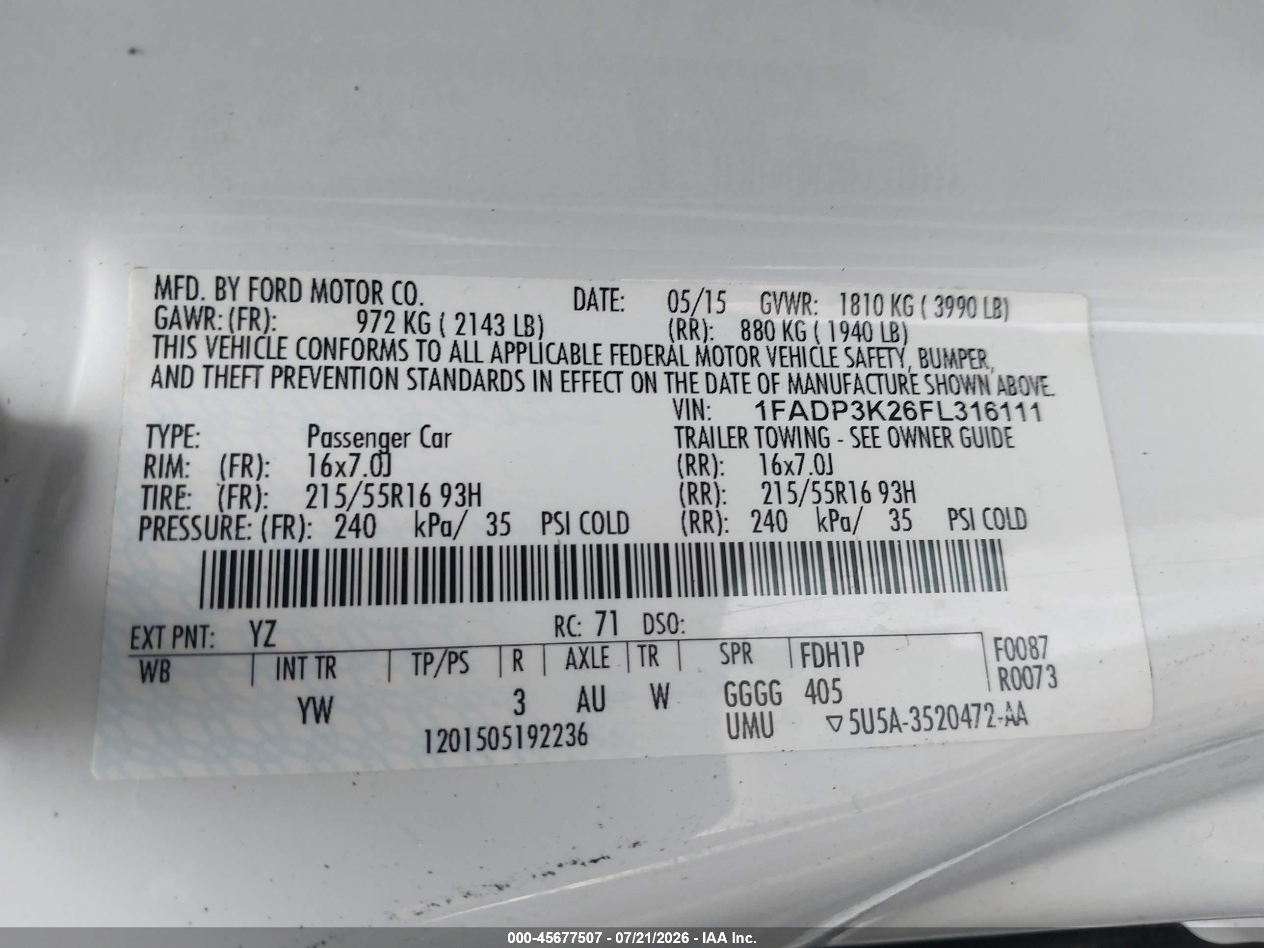 2015 Ford Focus Se White vin: 1FADP3K26FL316111