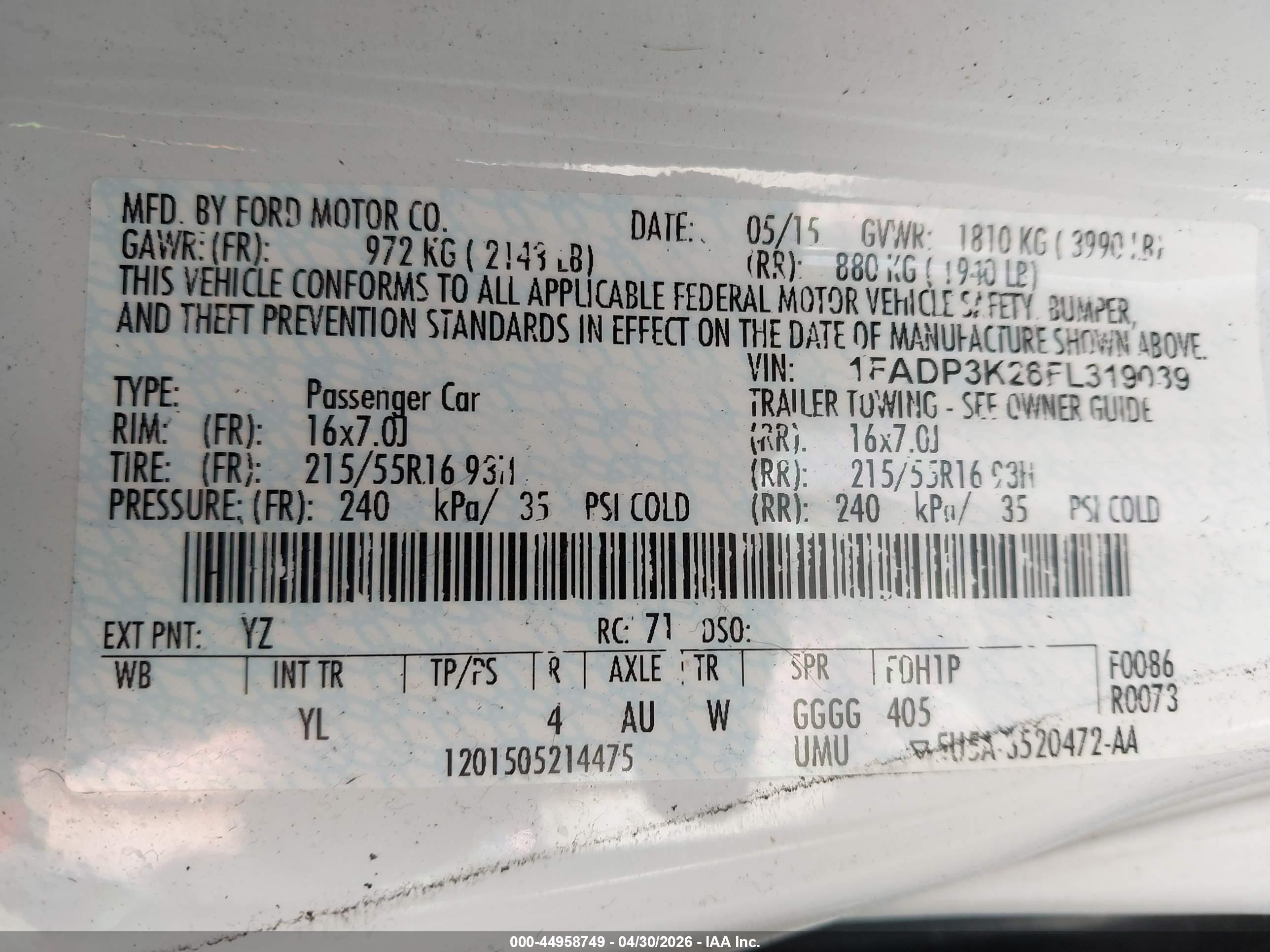 2015 Ford Focus Se White vin: 1FADP3K26FL319039