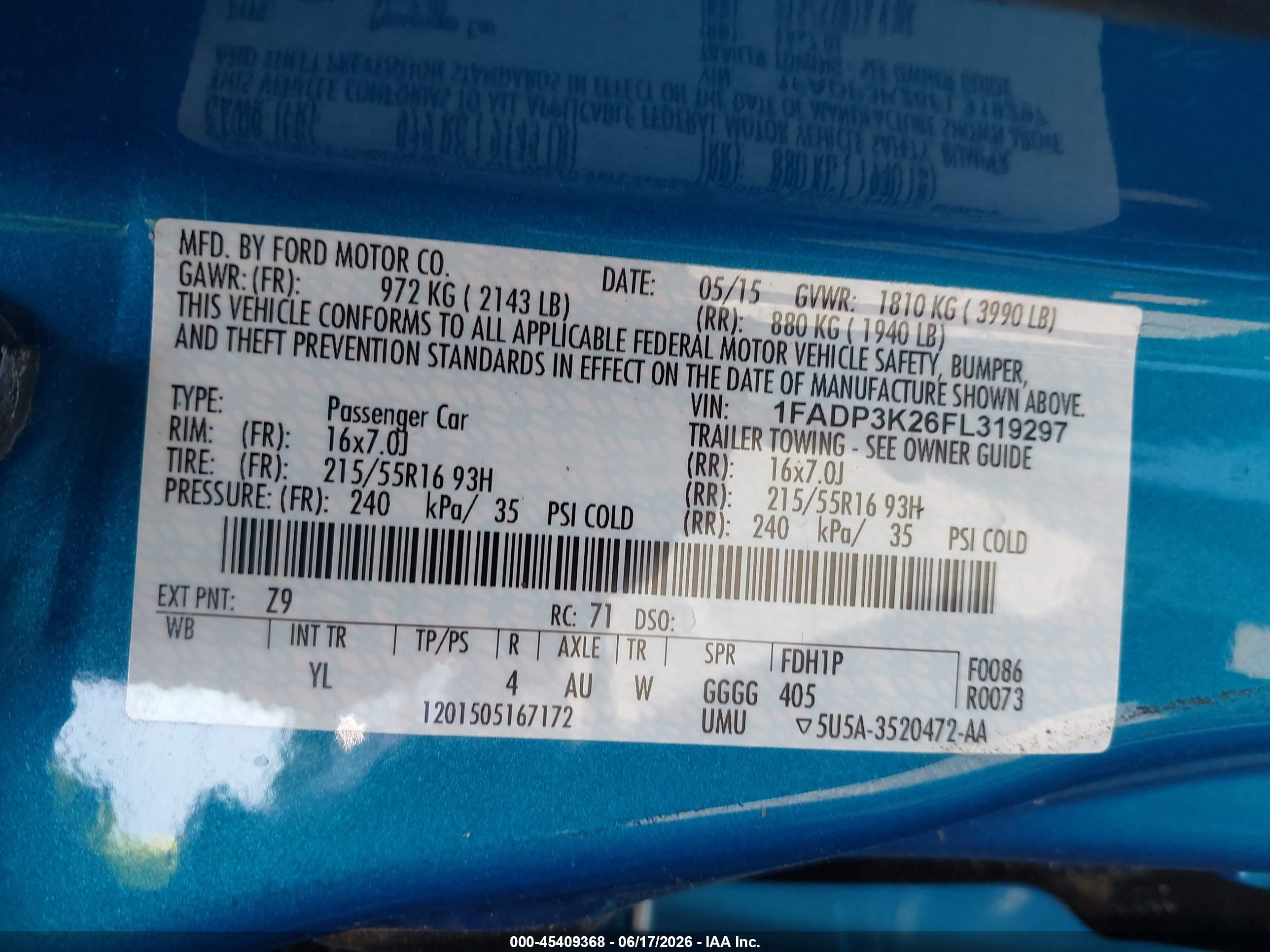 2015 Ford Focus Se Blue vin: 1FADP3K26FL319297
