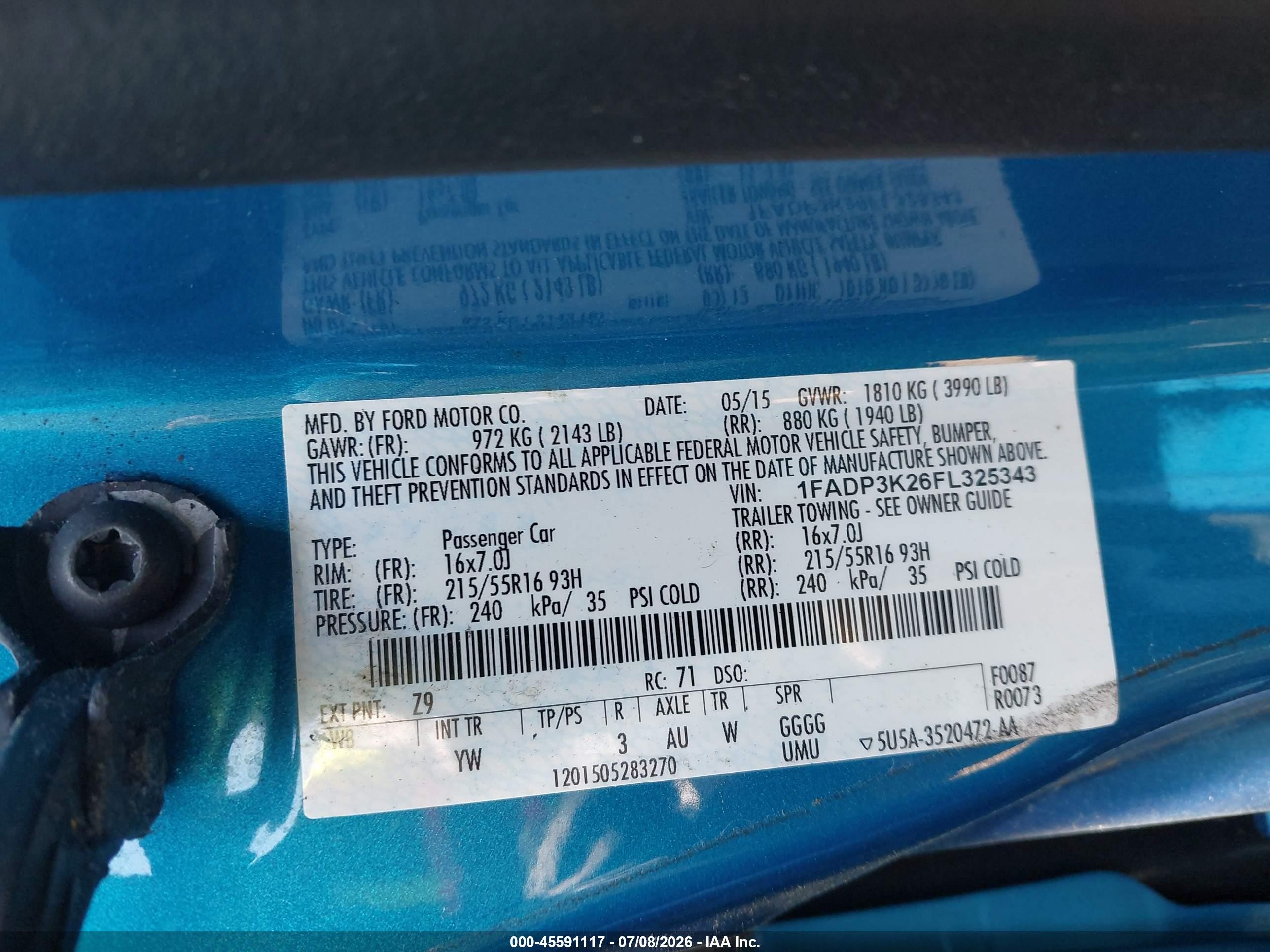 2015 Ford Focus Se Blue vin: 1FADP3K26FL325343