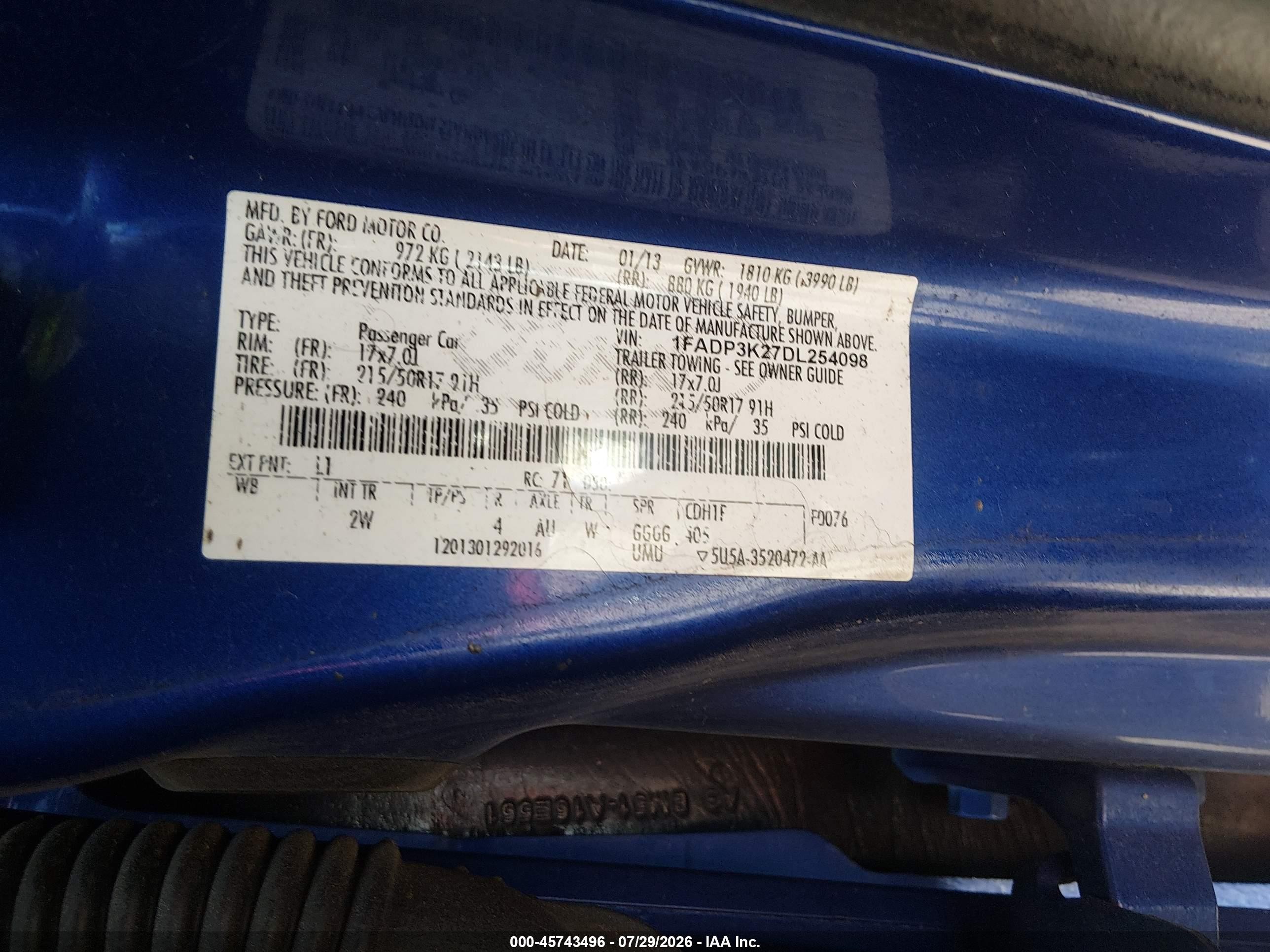 2013 Ford Focus Se Blue vin: 1FADP3K27DL254098