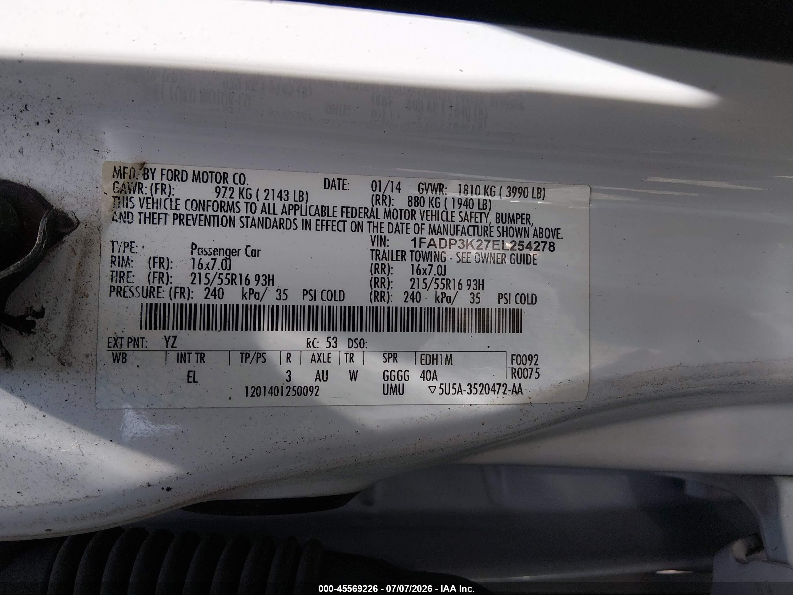 2014 Ford Focus Se White vin: 1FADP3K27EL254278
