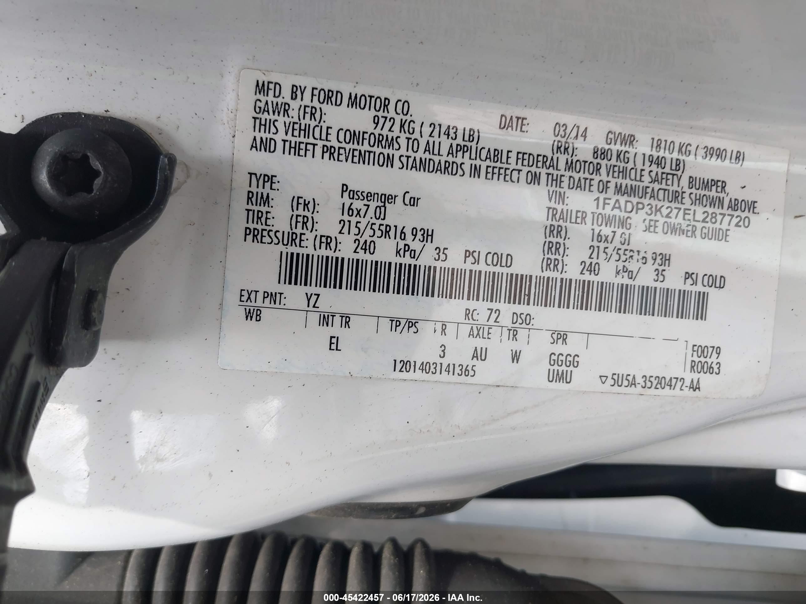 2014 Ford Focus Se White vin: 1FADP3K27EL287720