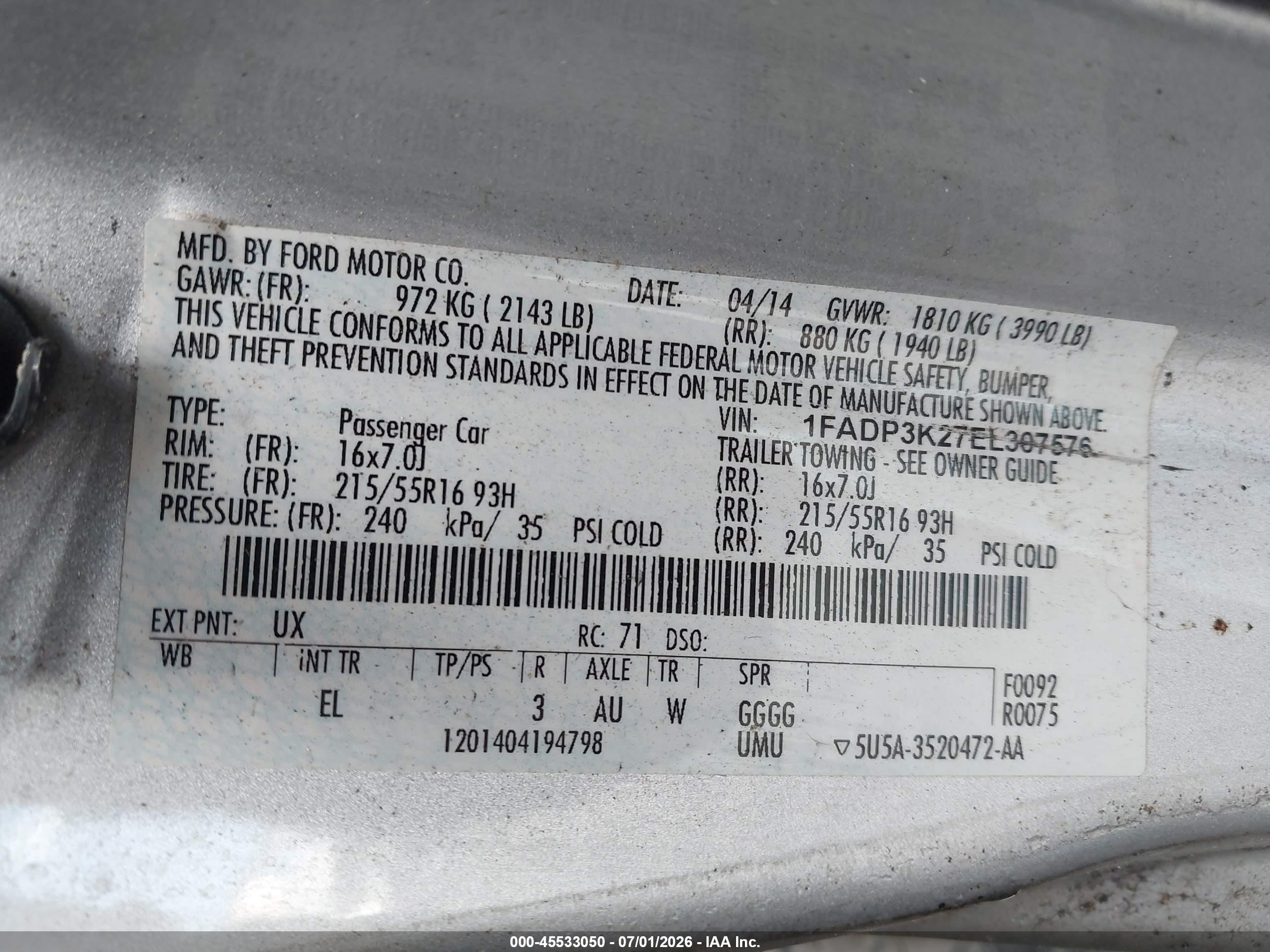 2014 Ford Focus Se Silver vin: 1FADP3K27EL307576