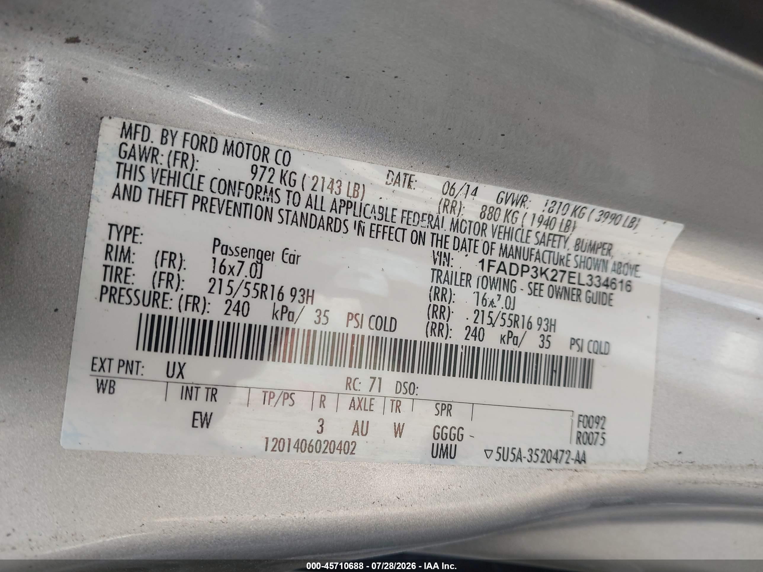 2014 Ford Focus Se Silver vin: 1FADP3K27EL334616